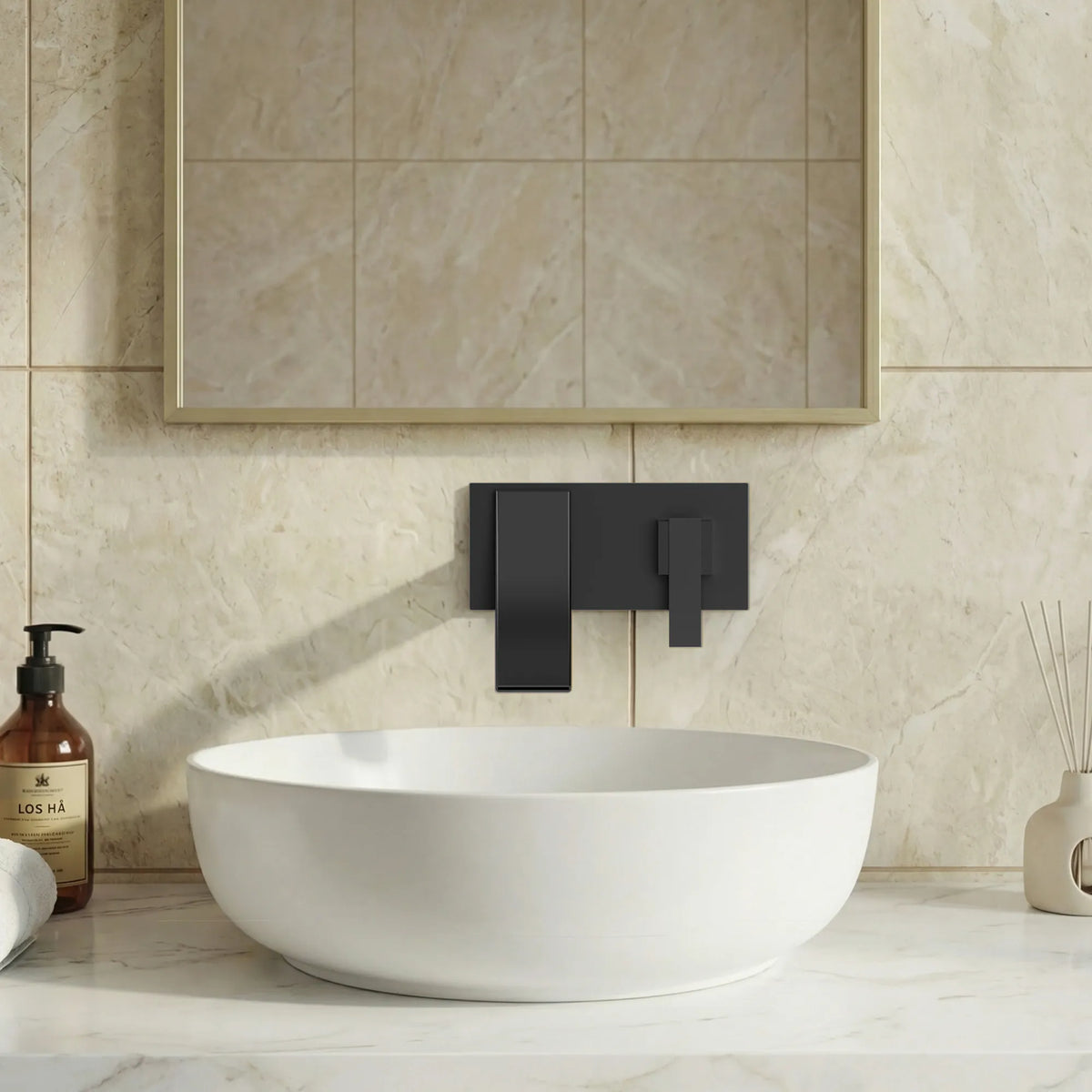 Single-Handle Wall-Mount Bathroom Sink Faucet With Waterfall Spout And Pop-Up Drain