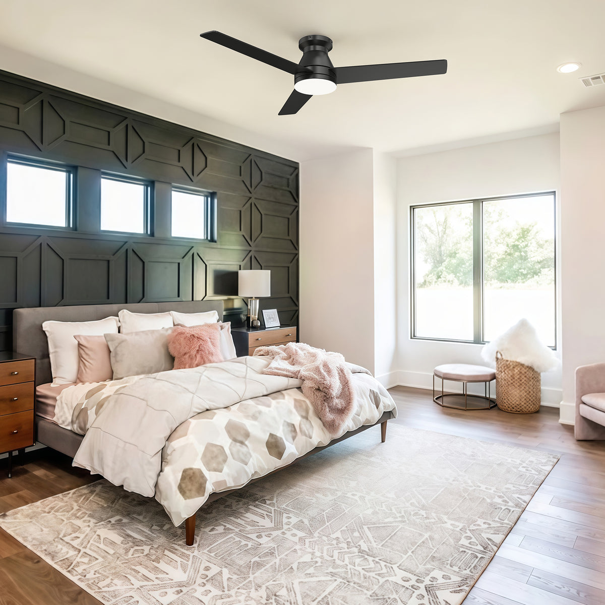52-Inch Flush Mount 3-Blade Ceiling Fan with Light and Remote Control