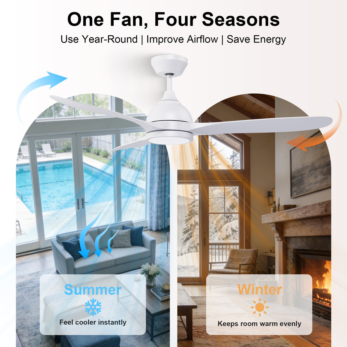 52-Inch Downrod Mount 3-Blade Ceiling Fan with Light and Remote Control