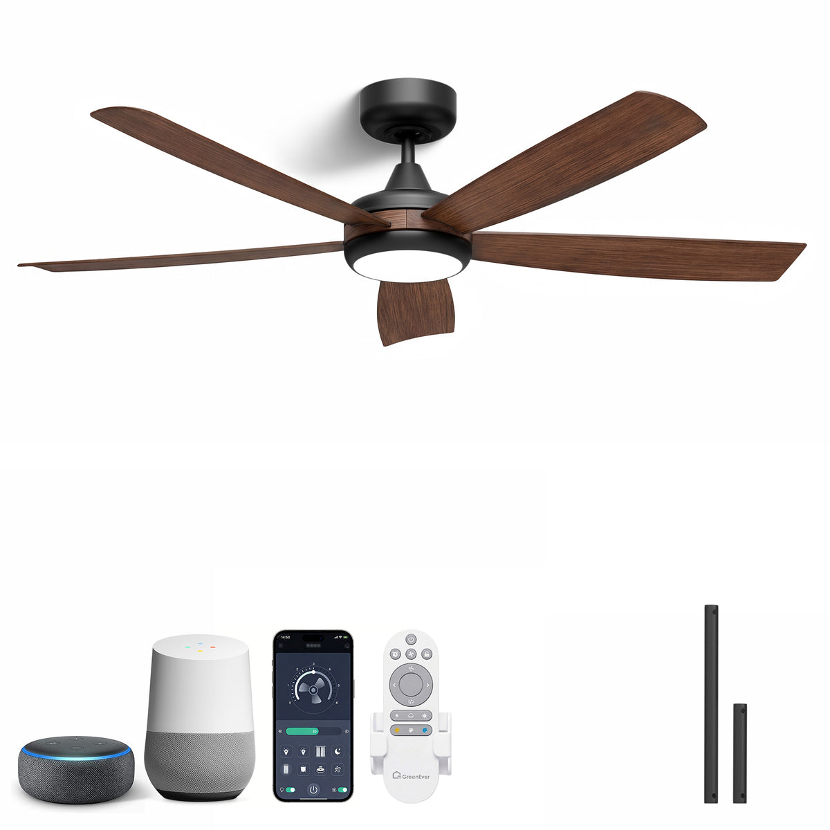 52-Inch Flush Mount 5-Blade Ceiling Fan with Light and Smart Control
