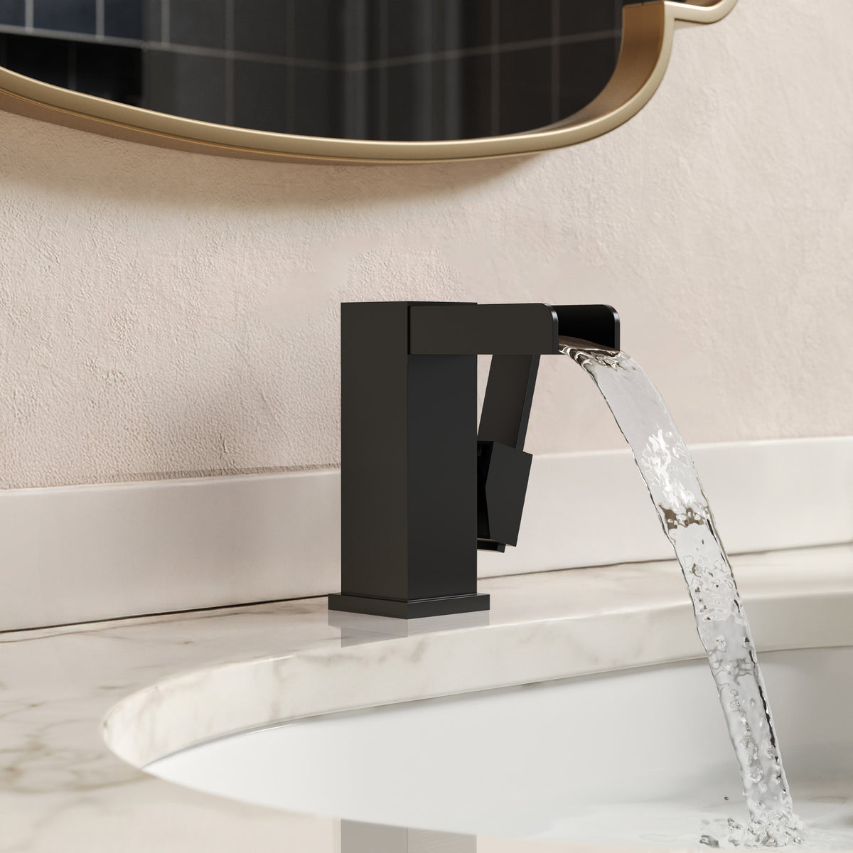 Single-Handle LED Waterfall Bathroom Sink Faucet With Pop-Up Drain