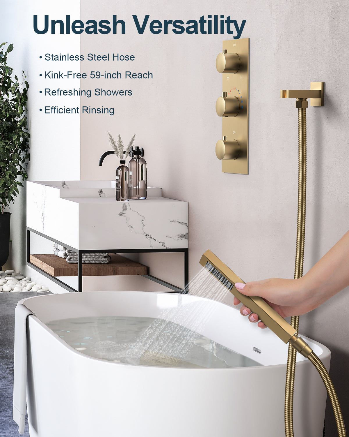 LED Ceiling-Mounted Thermostatic Shower System with Body Jets and Handheld