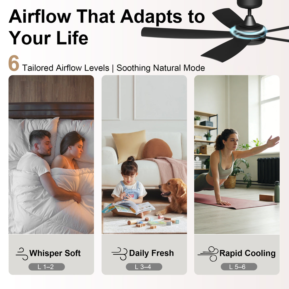 52-Inch Flush Mount 5-Blade Ceiling Fan with Light and Smart Control