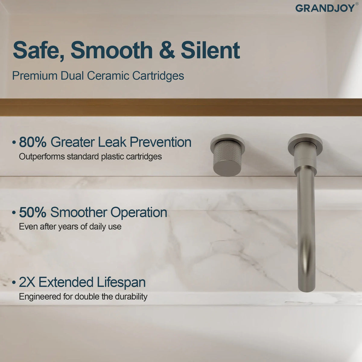 Two-Handle Wall-Mount Bathroom Sink Faucet With Pop-Up Drain