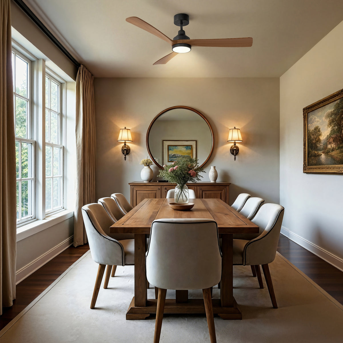 52-Inch Downrod Mount 3-Blade Ceiling Fan with Light and Remote Control