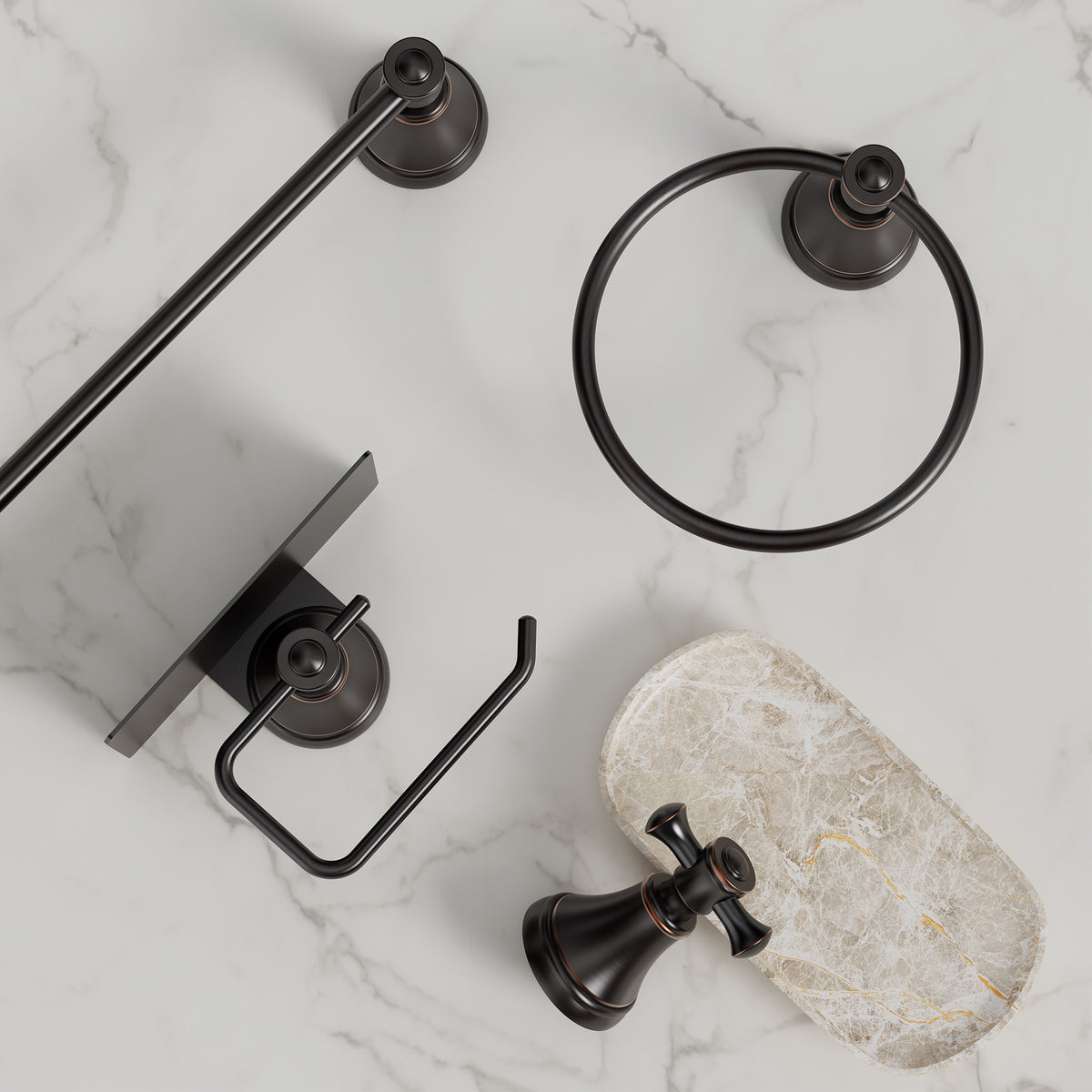 Four-Piece Wall-Mounted Bathroom Hardware Set with Phone Shelf