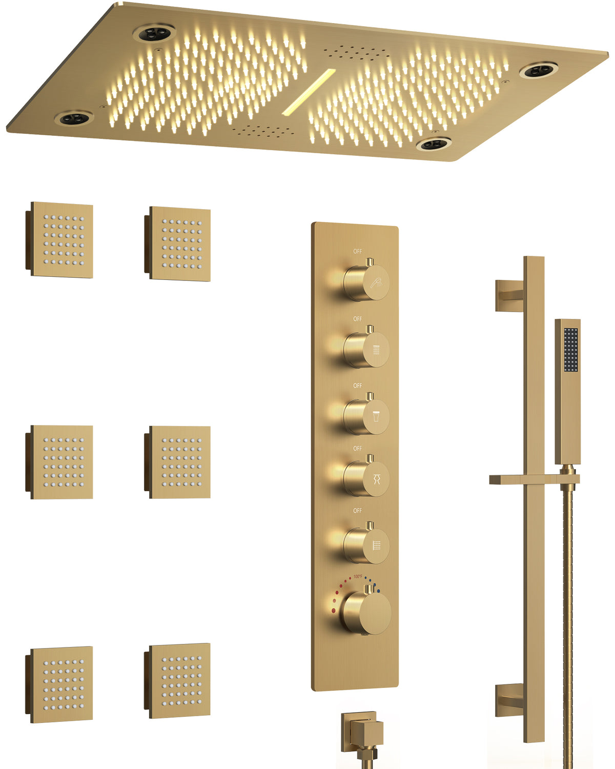 LED Music Ceiling-Mounted Shower System with Body Jets and Slide Bar