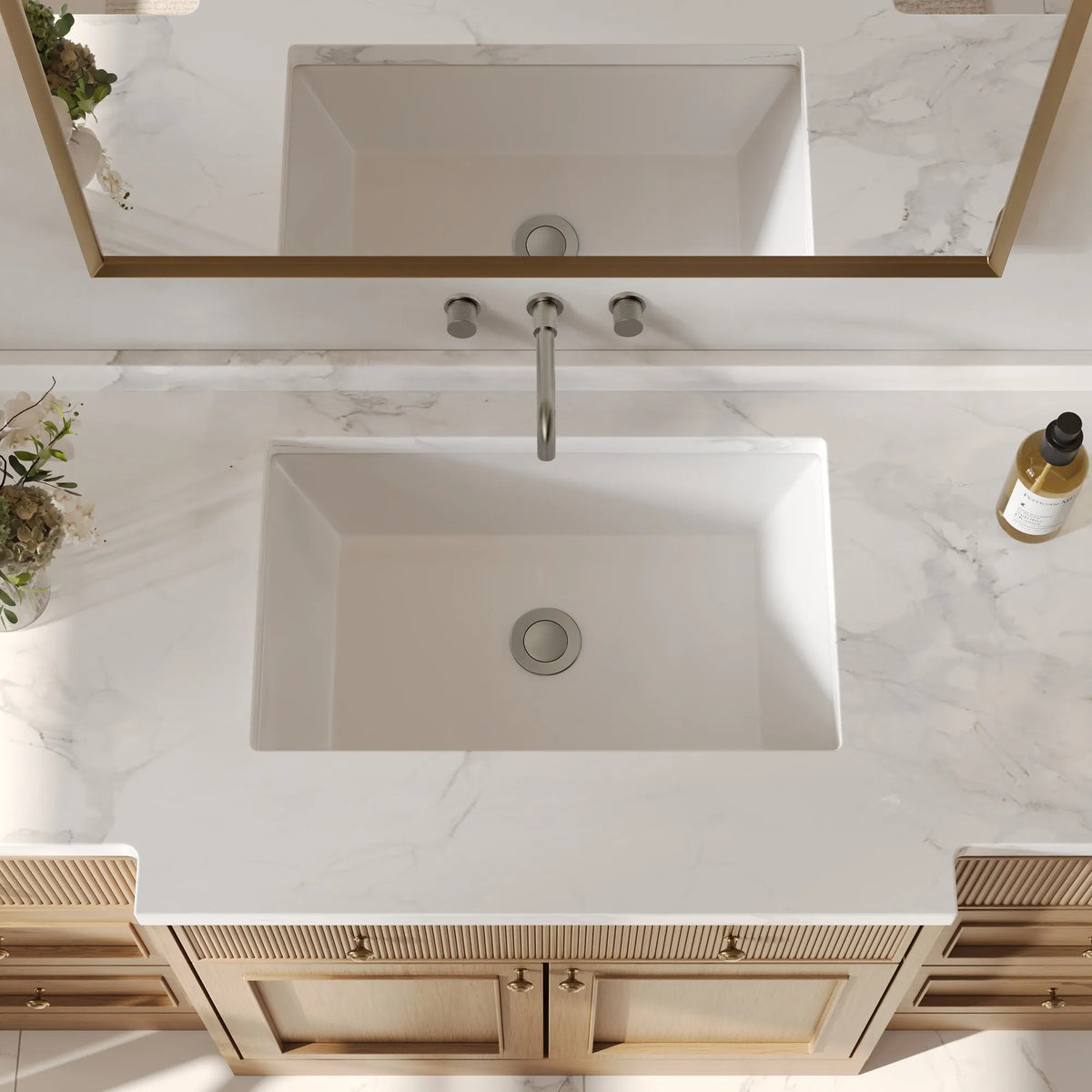 Two-Handle Wall-Mount Bathroom Sink Faucet With Pop-Up Drain