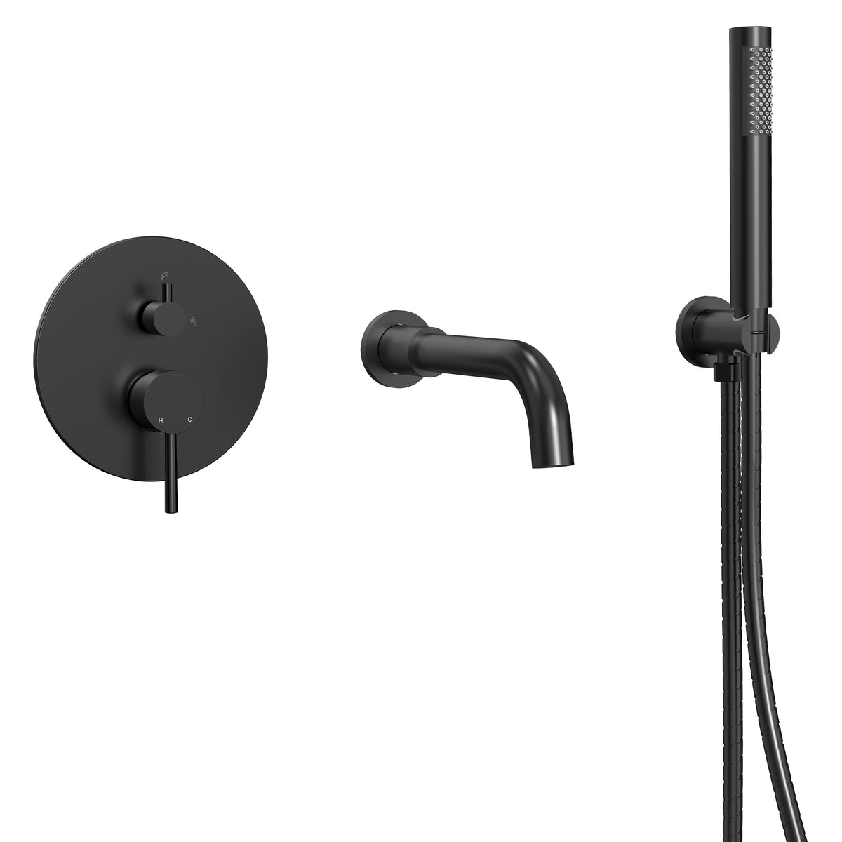Wall-Mounted Bathtub Faucet with Hand Shower and Pressure-Balanced Valve
