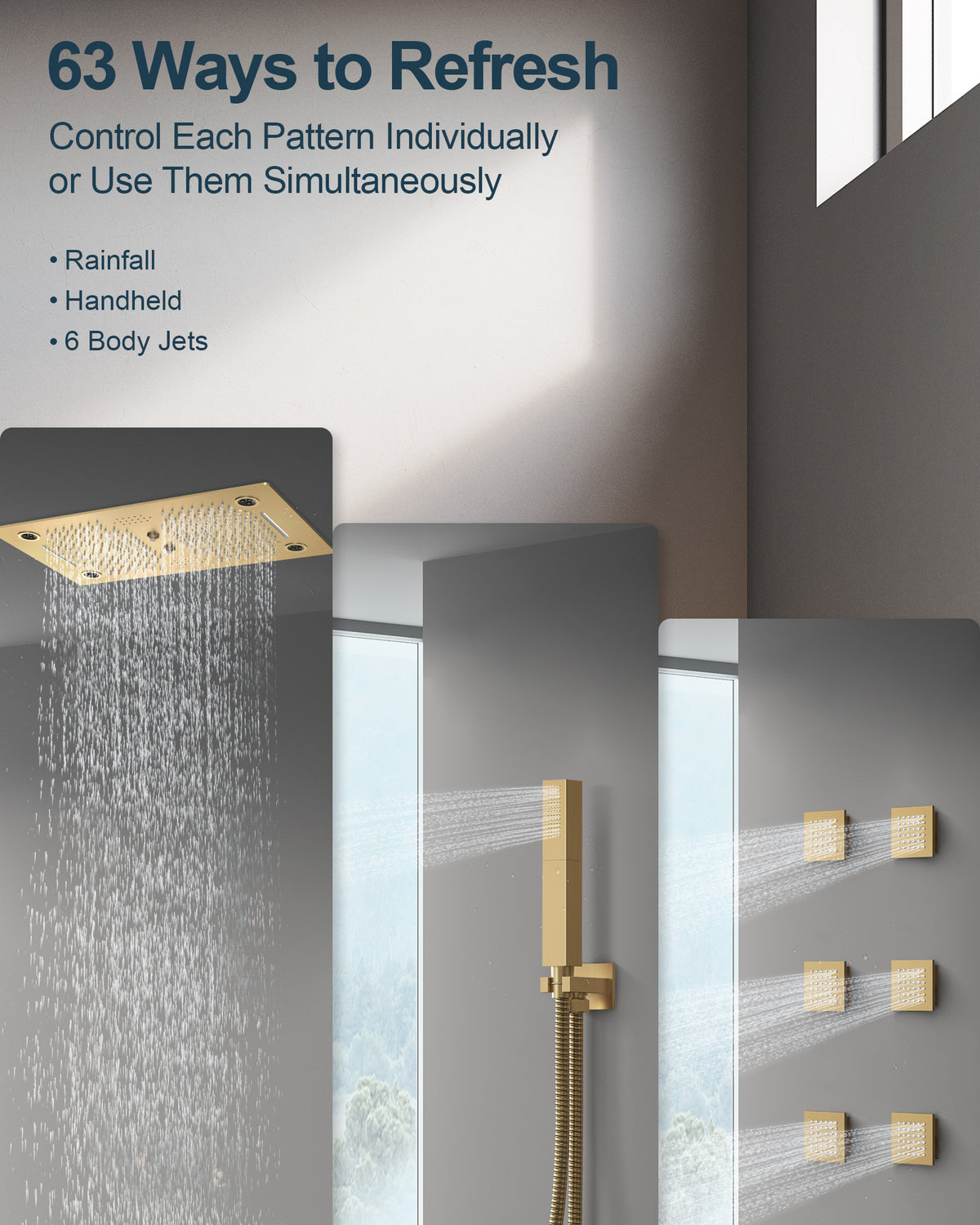 LED Music Ceiling-Mounted Thermostatic Shower System with Body Jets