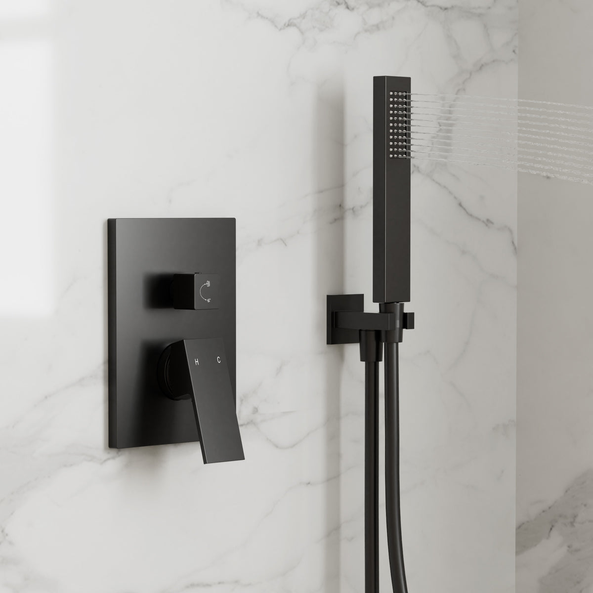 Square Wall-Mounted Shower System with Adjustable Handheld Spray