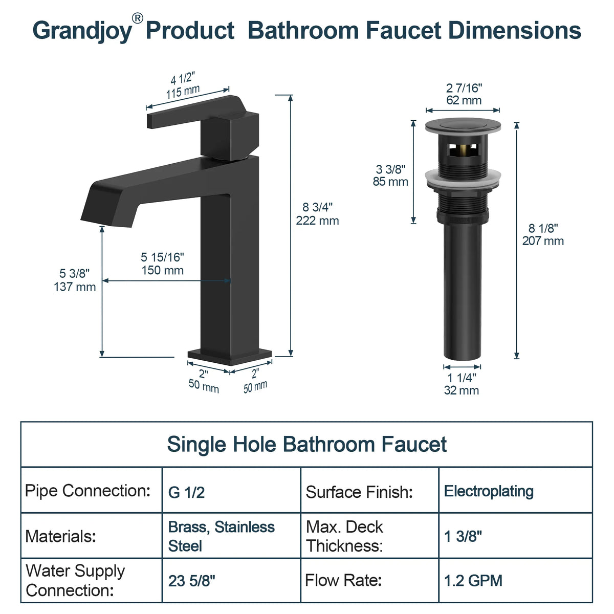 Single-Handle Bathroom Sink Faucet With Pop-Up Drain