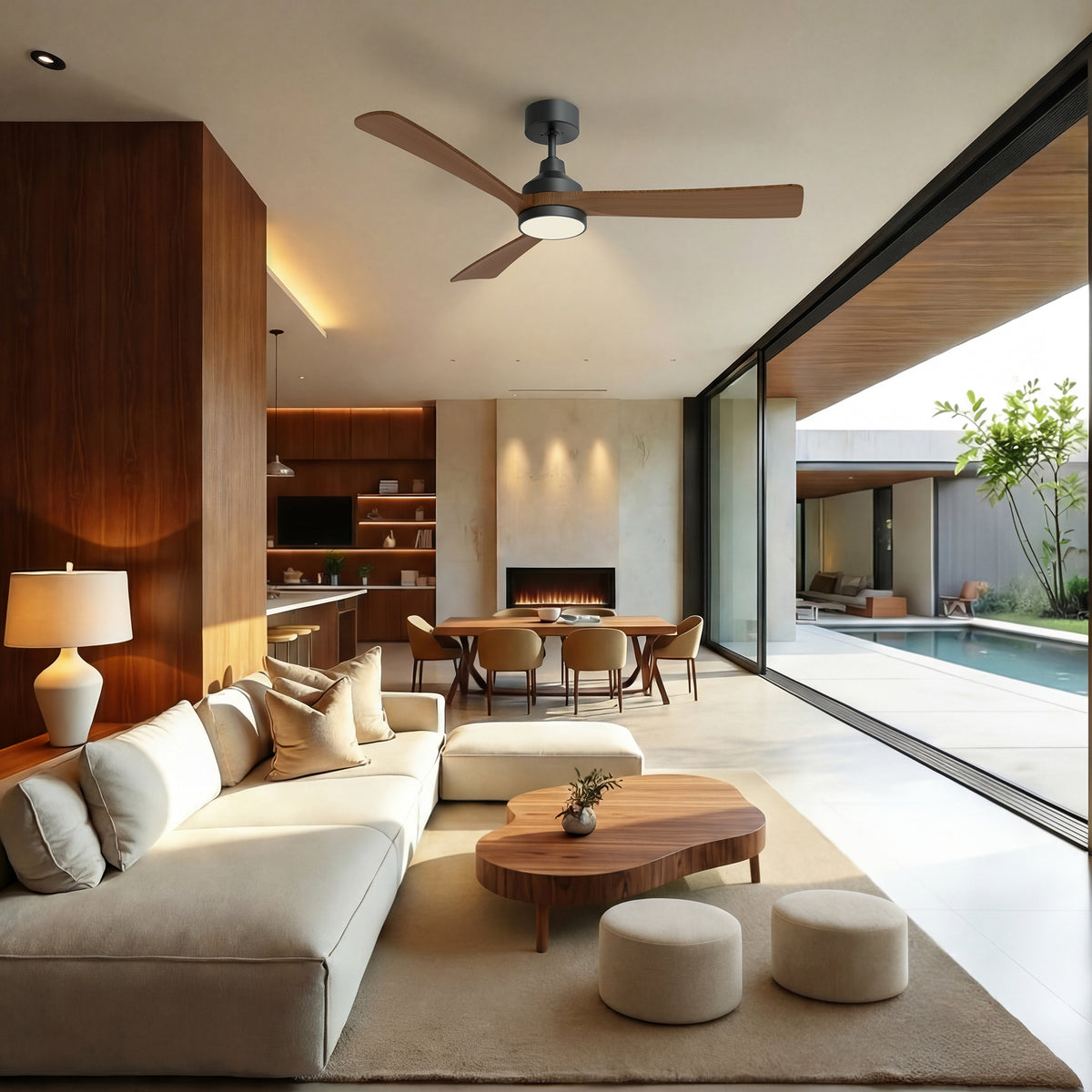 52-Inch Downrod Mount 3-Blade Ceiling Fan with Light and Remote Control