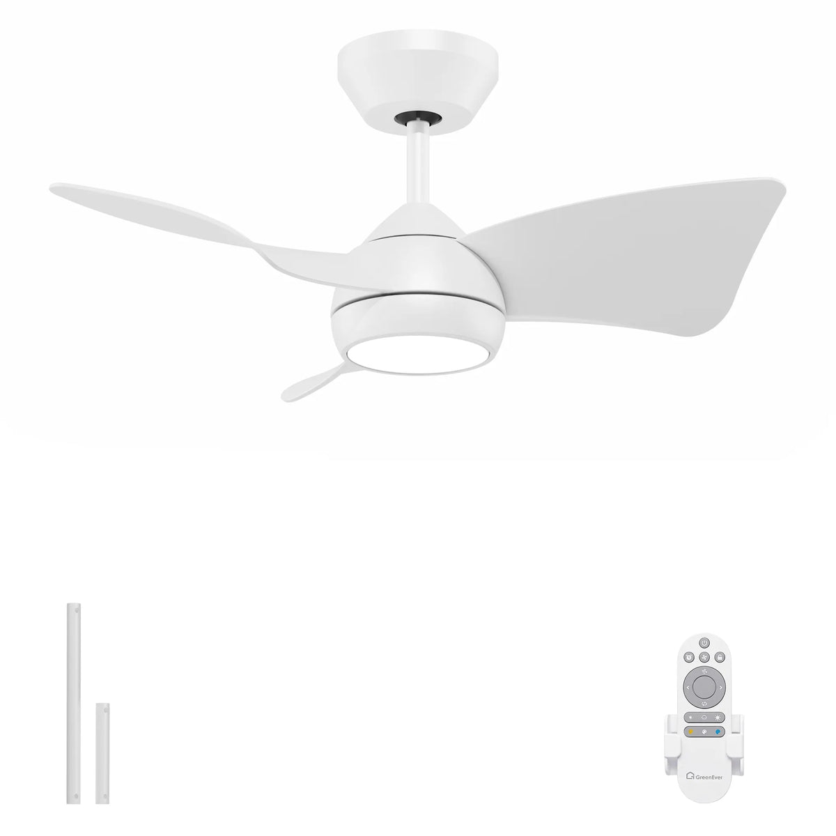 30-Inch Downrod Mount 3-Blade Ceiling Fan with Light and Remote Control