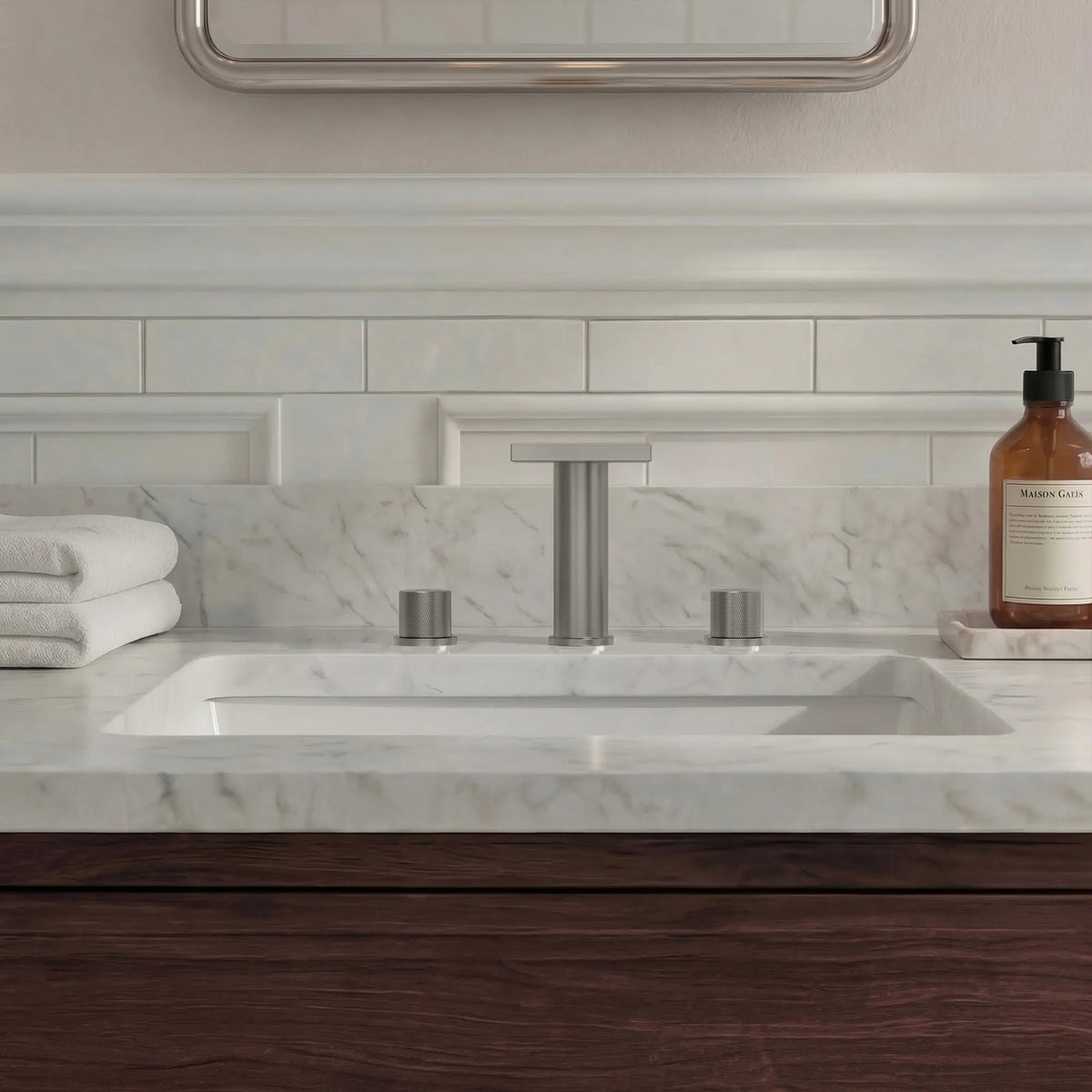 Two-Handle Mid Arc Widespread Bathroom Sink Faucet With Pop-Up Drain