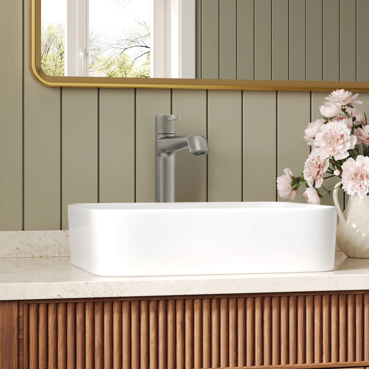 Single-Handle Vessel Bathroom Sink Faucet With Pop-Up Drain