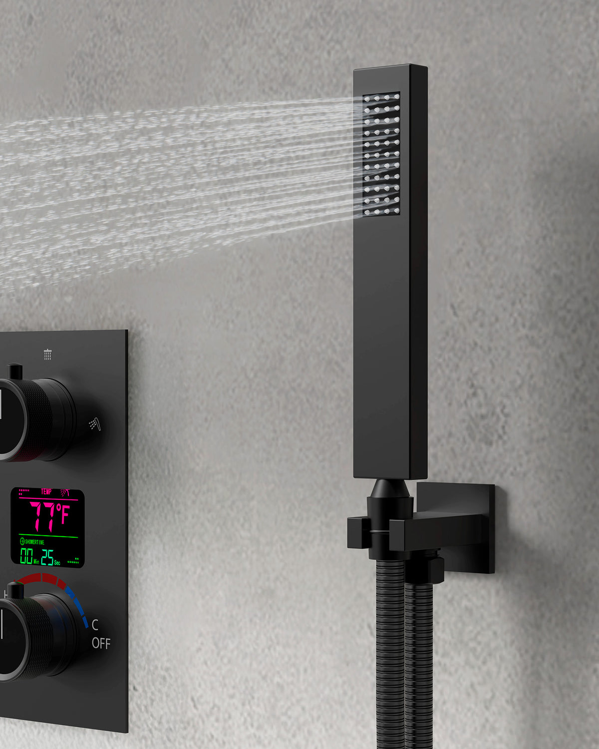 Ceiling-Mounted Dual Shower System with Adjustable Handheld Spray
