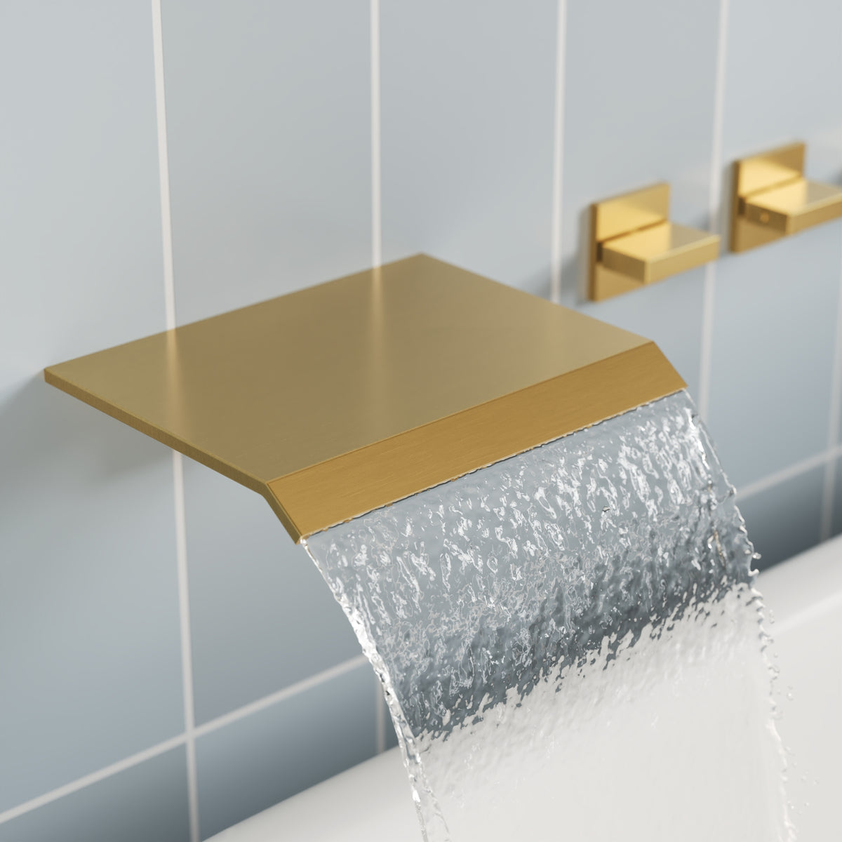 Wall-Mounted Floor-Mounted bathtub with Three Handles and Hand Shower