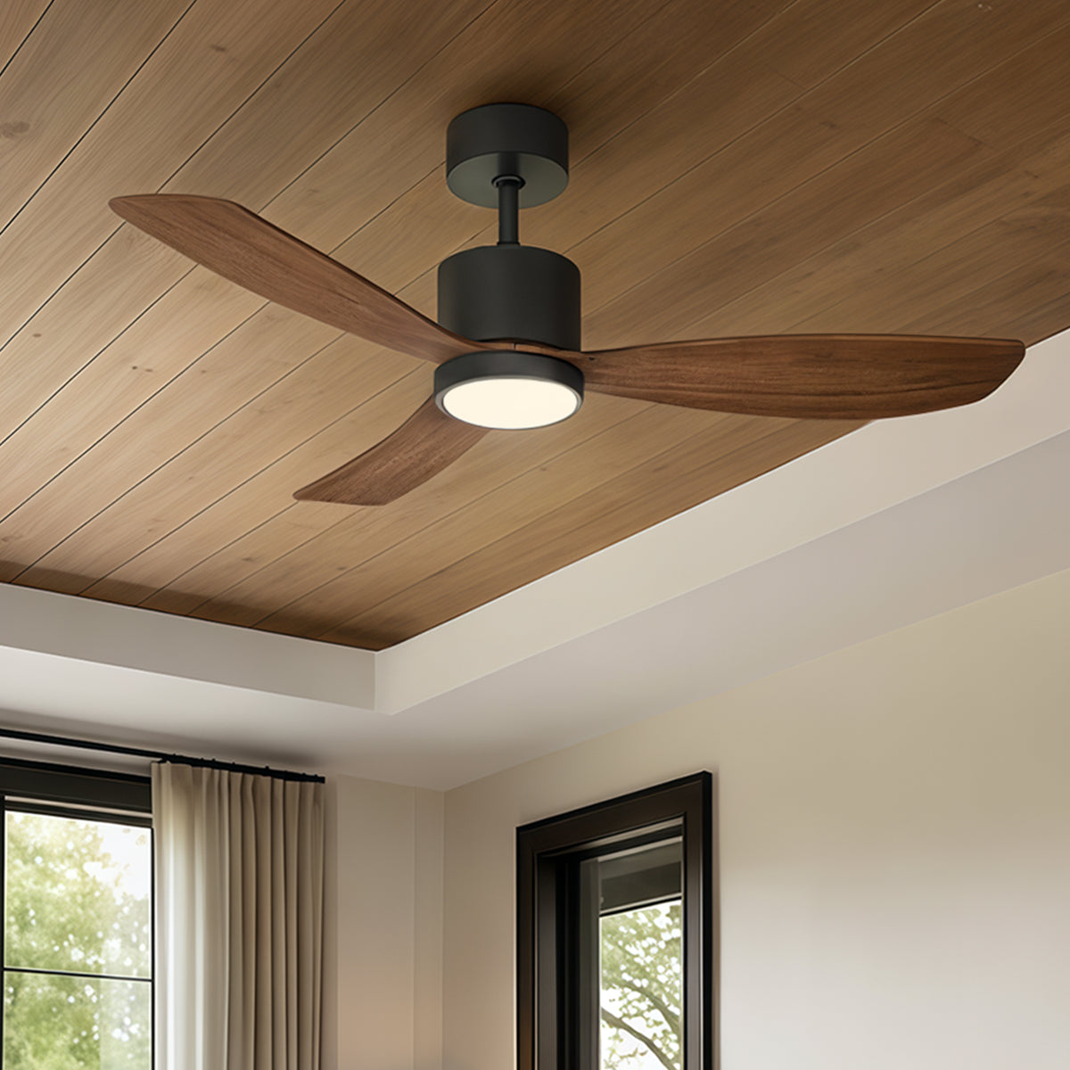52-Inch Downrod Mount 3-Blade Ceiling Fan with Light and Remote Control