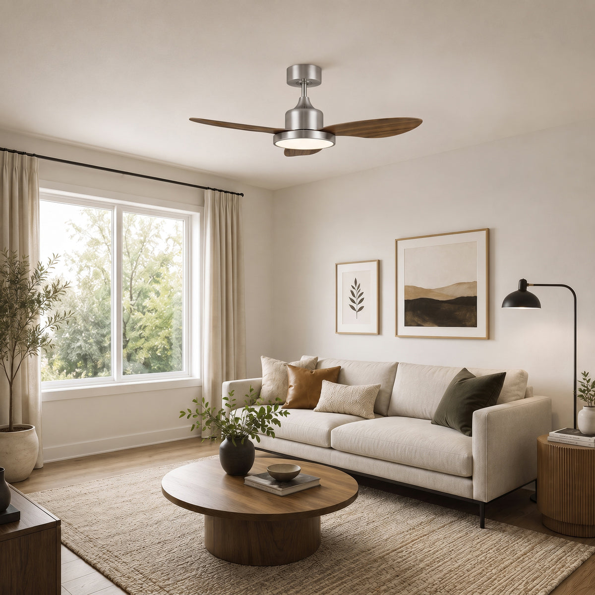42-Inch Downrod Mount 3-Blade Ceiling Fan with Light and Remote Control