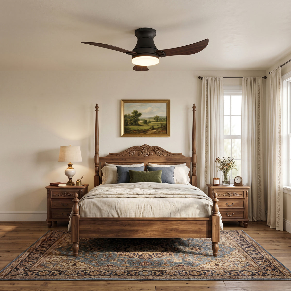 42-Inch Flush Mount 3-Blade Ceiling Fan with Light and Remote Control