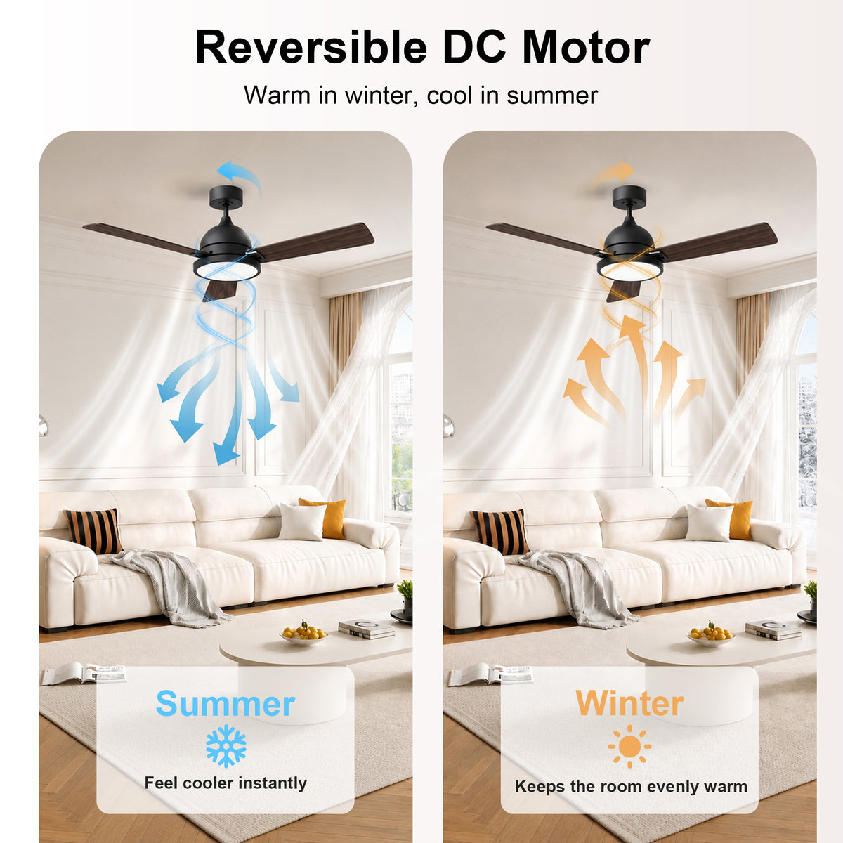 52-Inch Downrod Mount 3-Blade Ceiling Fan with Light and Remote Control