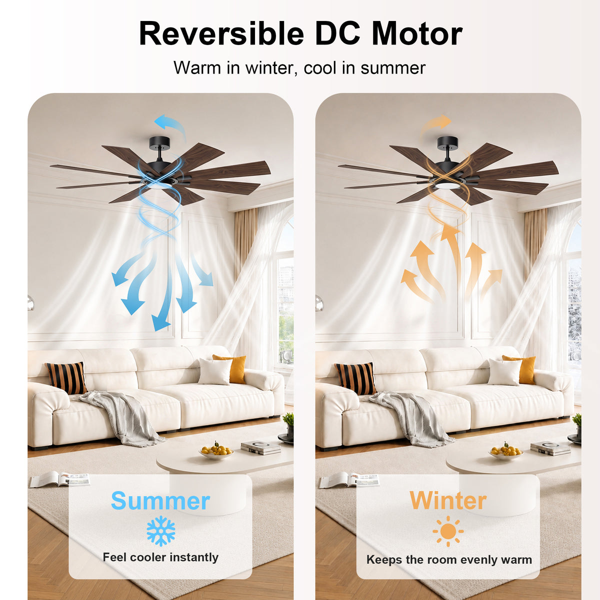 72-Inch Downrod Mount 8-Blade Ceiling Fan with Light and Remote Control