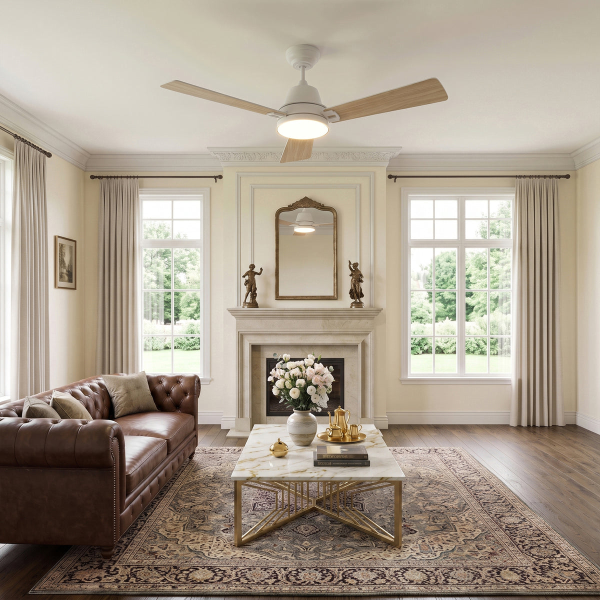 52-Inch Downrod Mount 3-Blade Ceiling Fan with Light and Remote Control