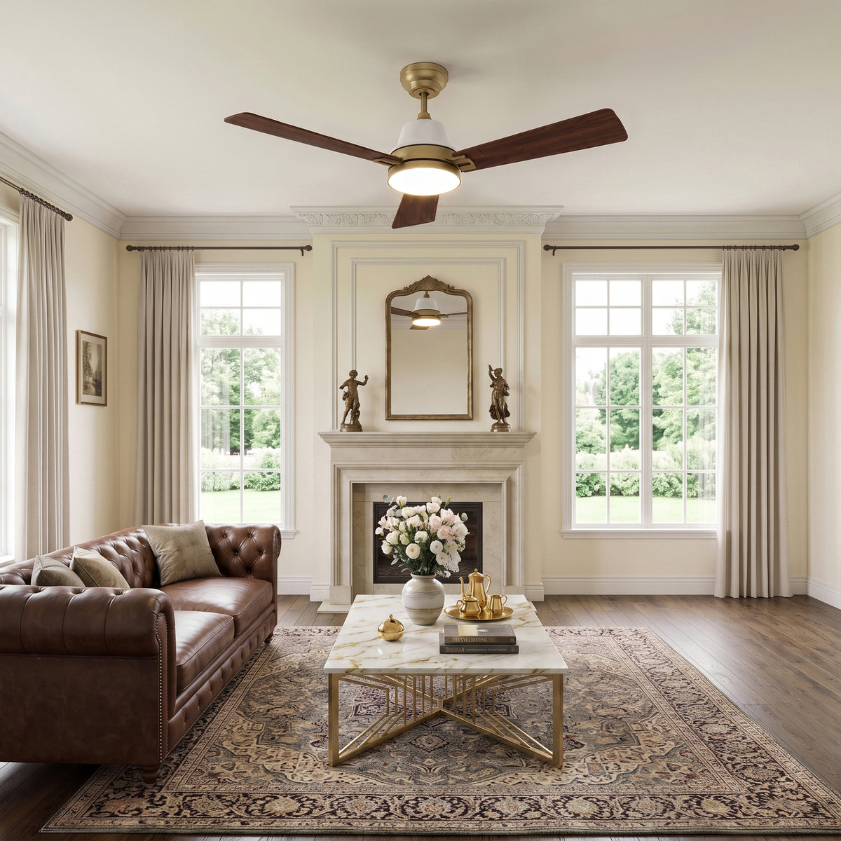 52-Inch Downrod Mount 3-Blade Ceiling Fan with Light and Remote Control