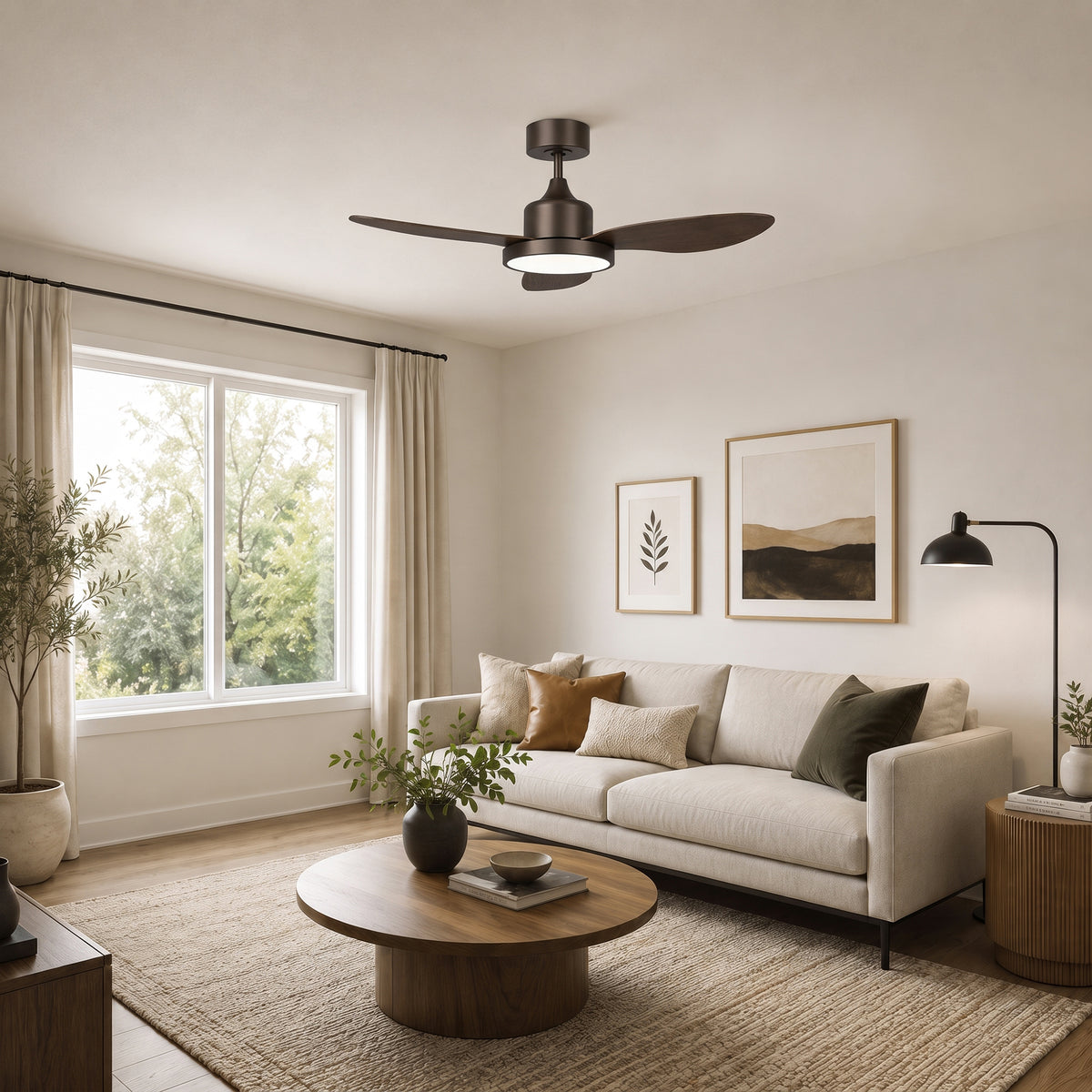 42-Inch Downrod Mount 3-Blade Ceiling Fan with Light and Remote Control