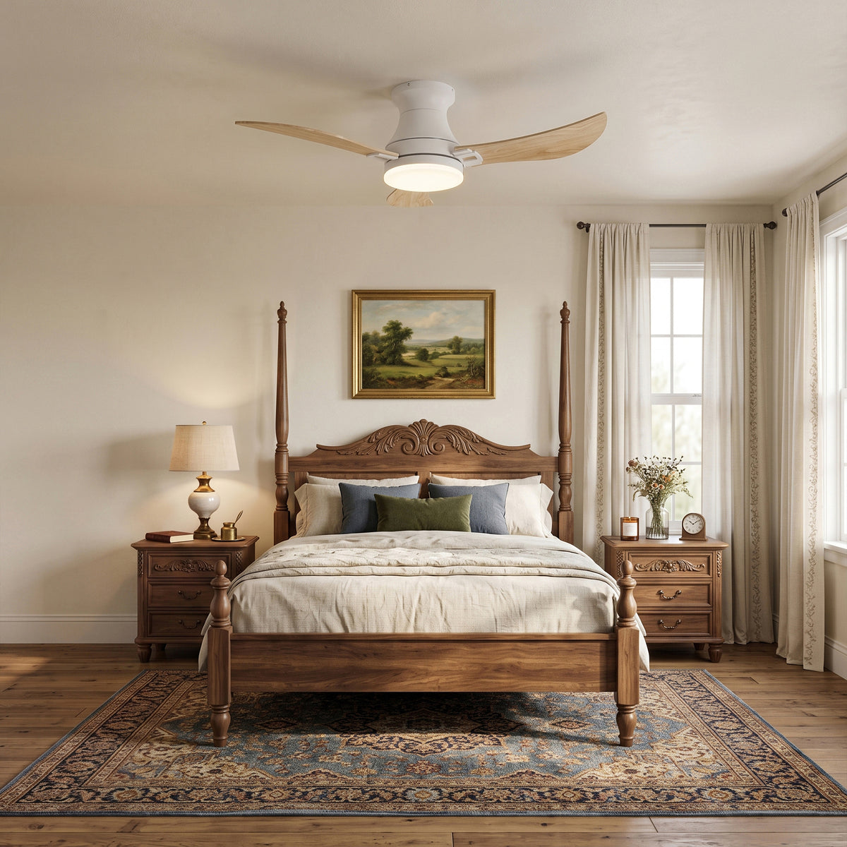 42-Inch Flush Mount 3-Blade Ceiling Fan with Light and Remote Control