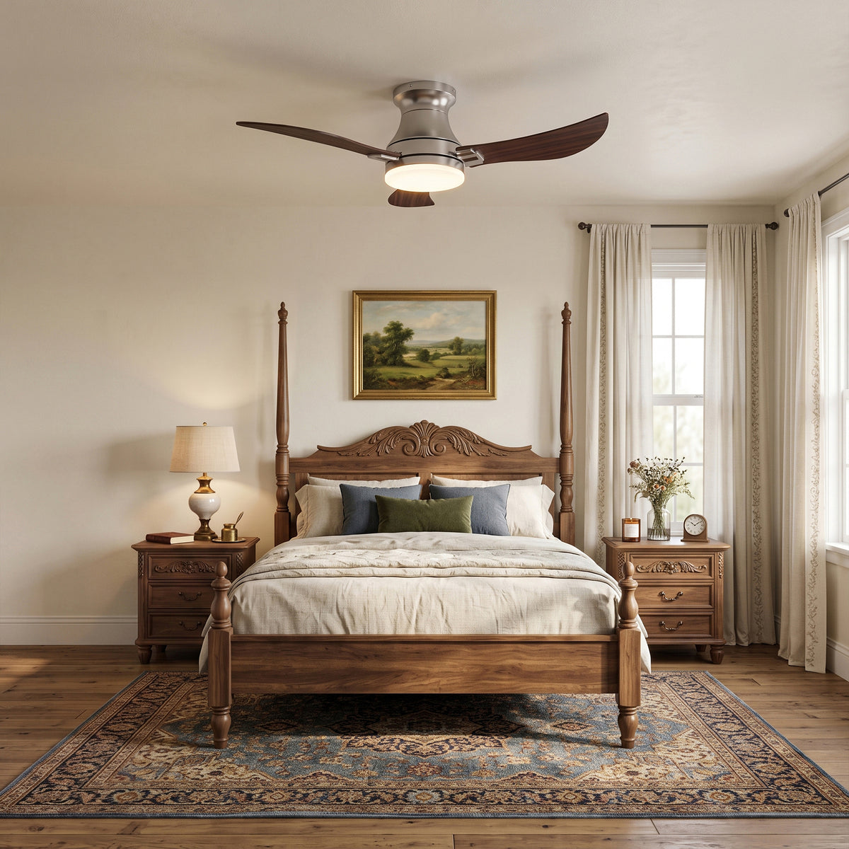 42-Inch Flush Mount 3-Blade Ceiling Fan with Light and Remote Control