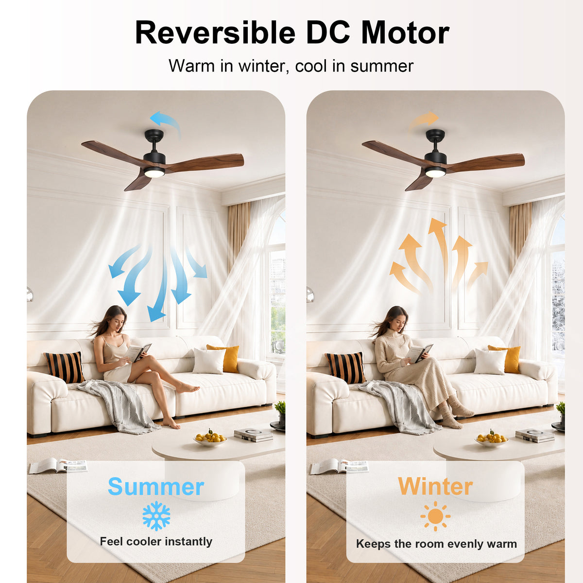 52-Inch Downrod Mount 3-Blade Ceiling Fan with Light and Remote Control