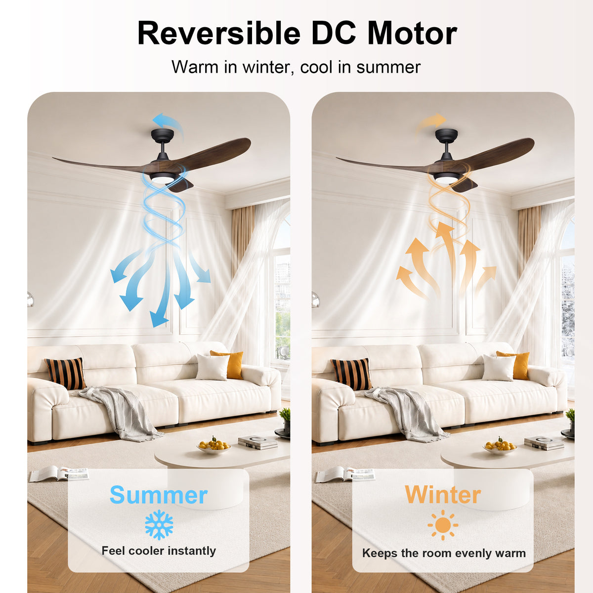 60-Inch Downrod Mount 3-Blade Ceiling Fan with Light and Remote Control