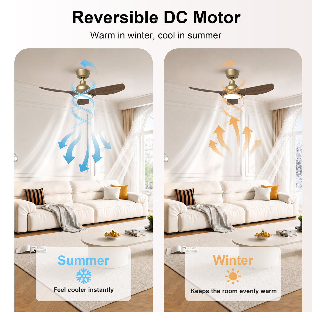 36-Inch Downrod Mount 3-Blade Ceiling Fan with Light and Remote Control