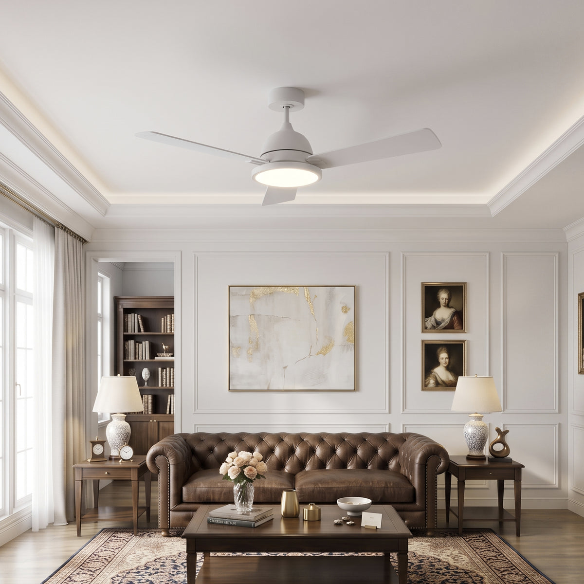 52-Inch Downrod Mount 3-Blade Ceiling Fan with Light and Remote Control