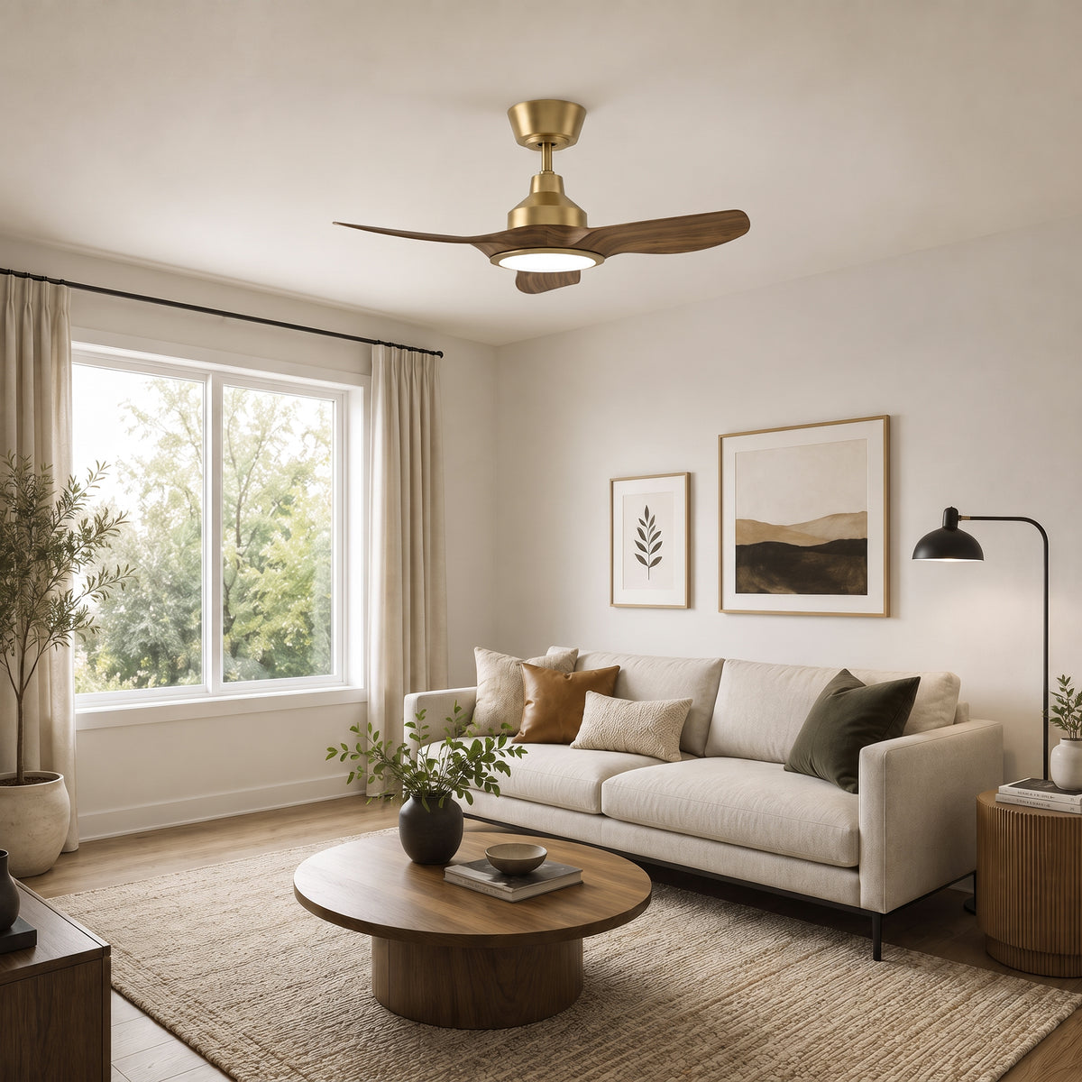 36-Inch Downrod Mount 3-Blade Ceiling Fan with Light and Remote Control