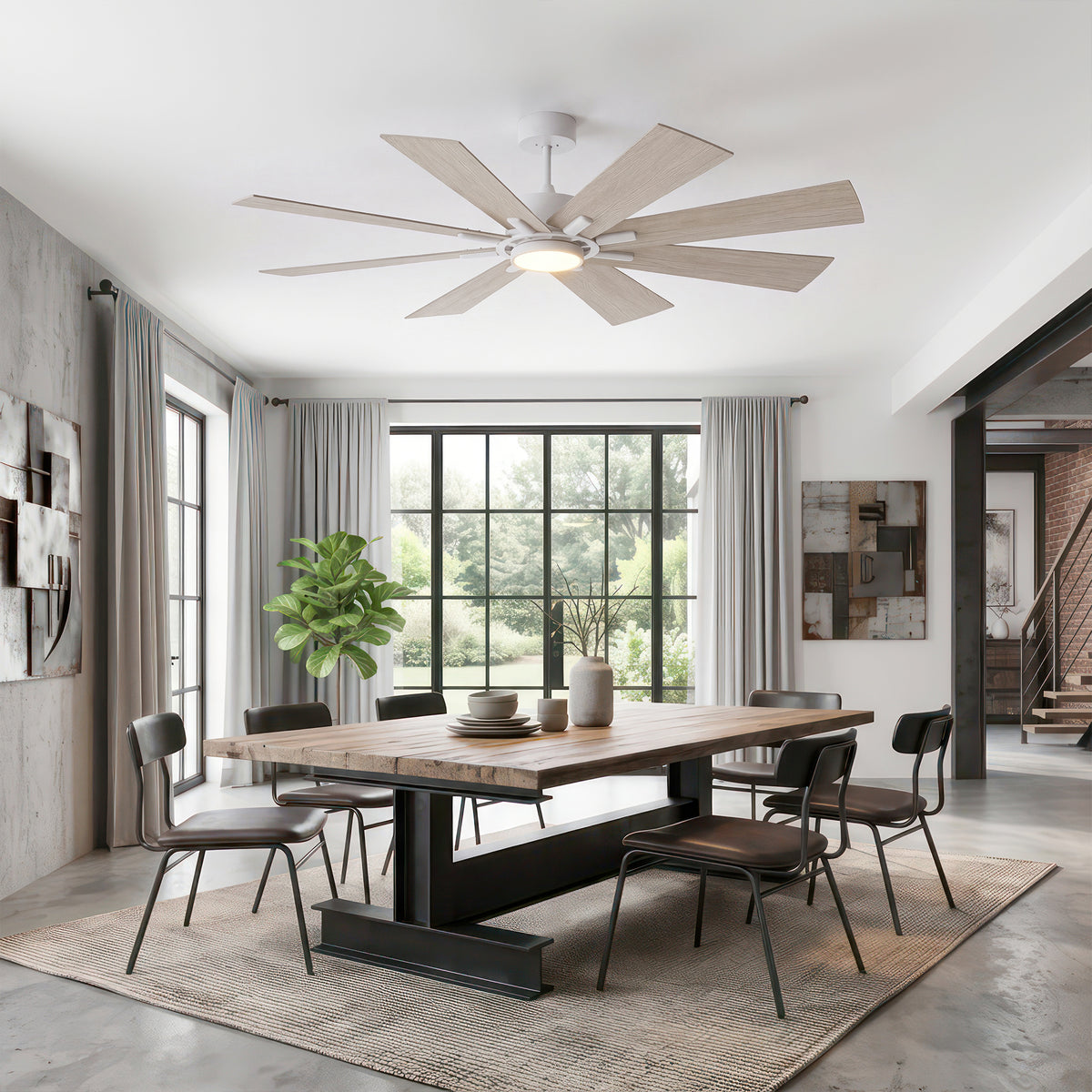72-Inch Downrod Mount 8-Blade Ceiling Fan with Light and Remote Control