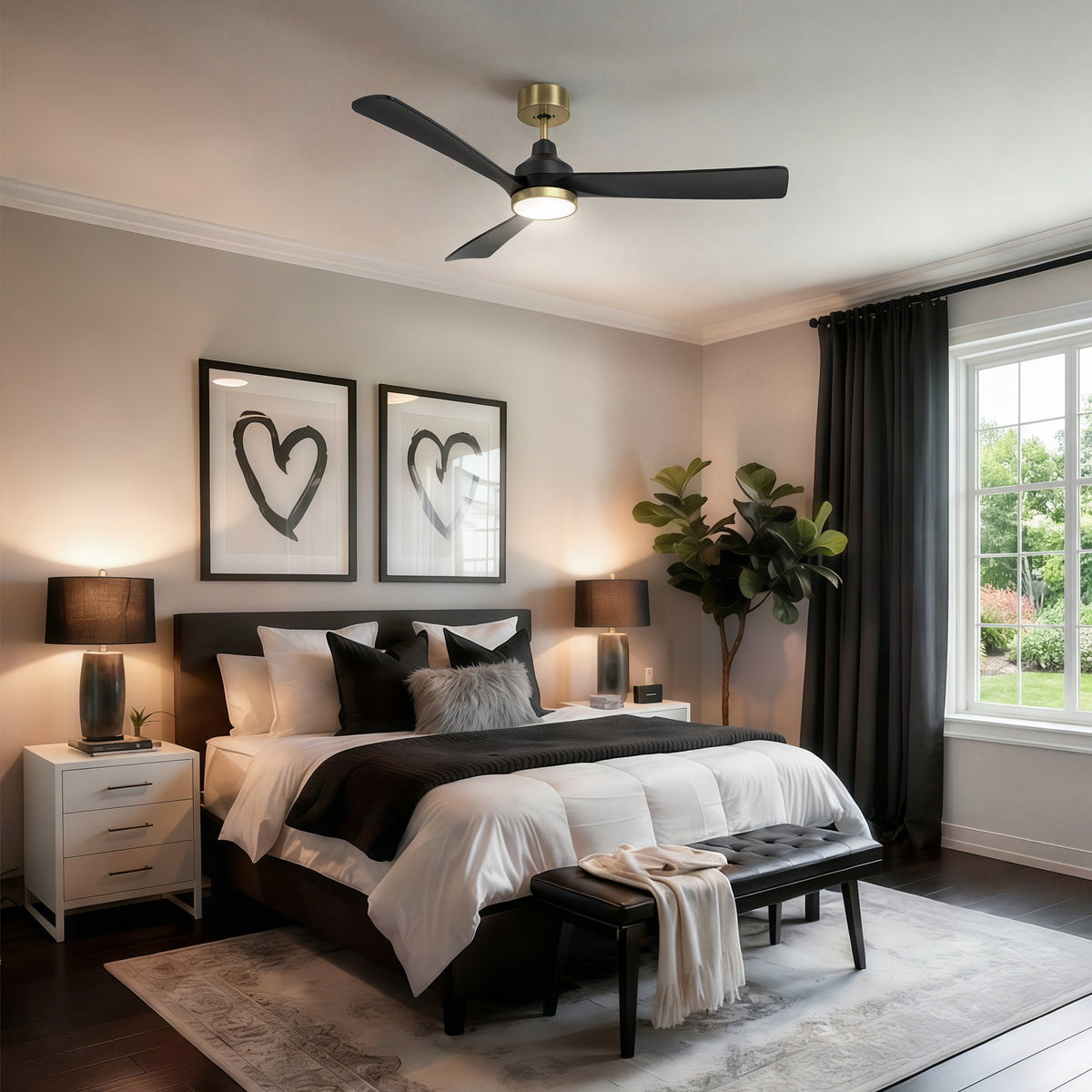 52-Inch Downrod Mount 3-Blade Ceiling Fan with Light and Remote Control