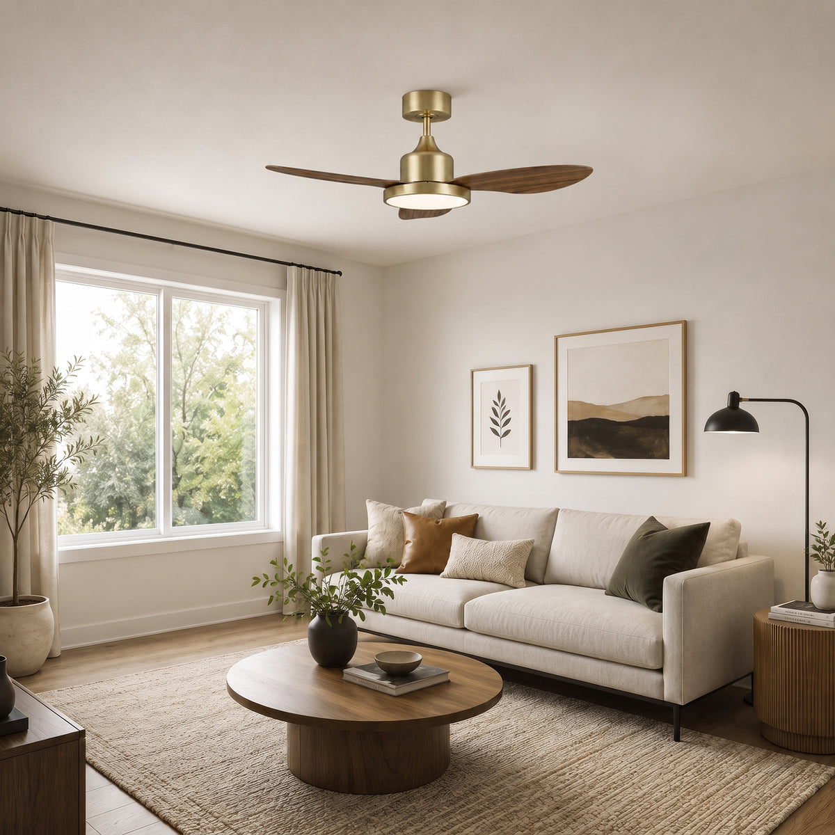 42-Inch Downrod Mount 3-Blade Ceiling Fan with Light and Remote Control