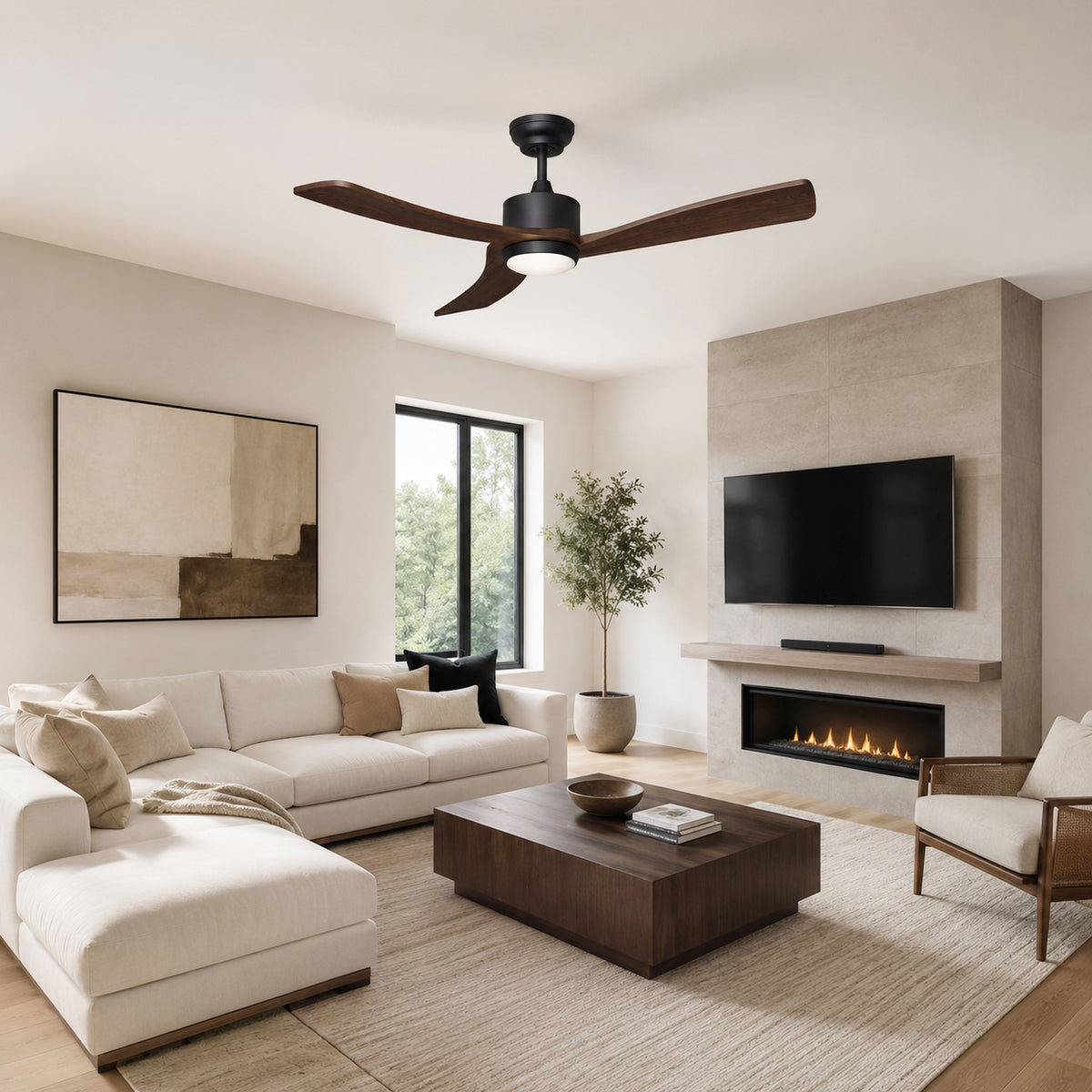 52-Inch Downrod Mount 3-Blade Ceiling Fan with Light and Remote Control