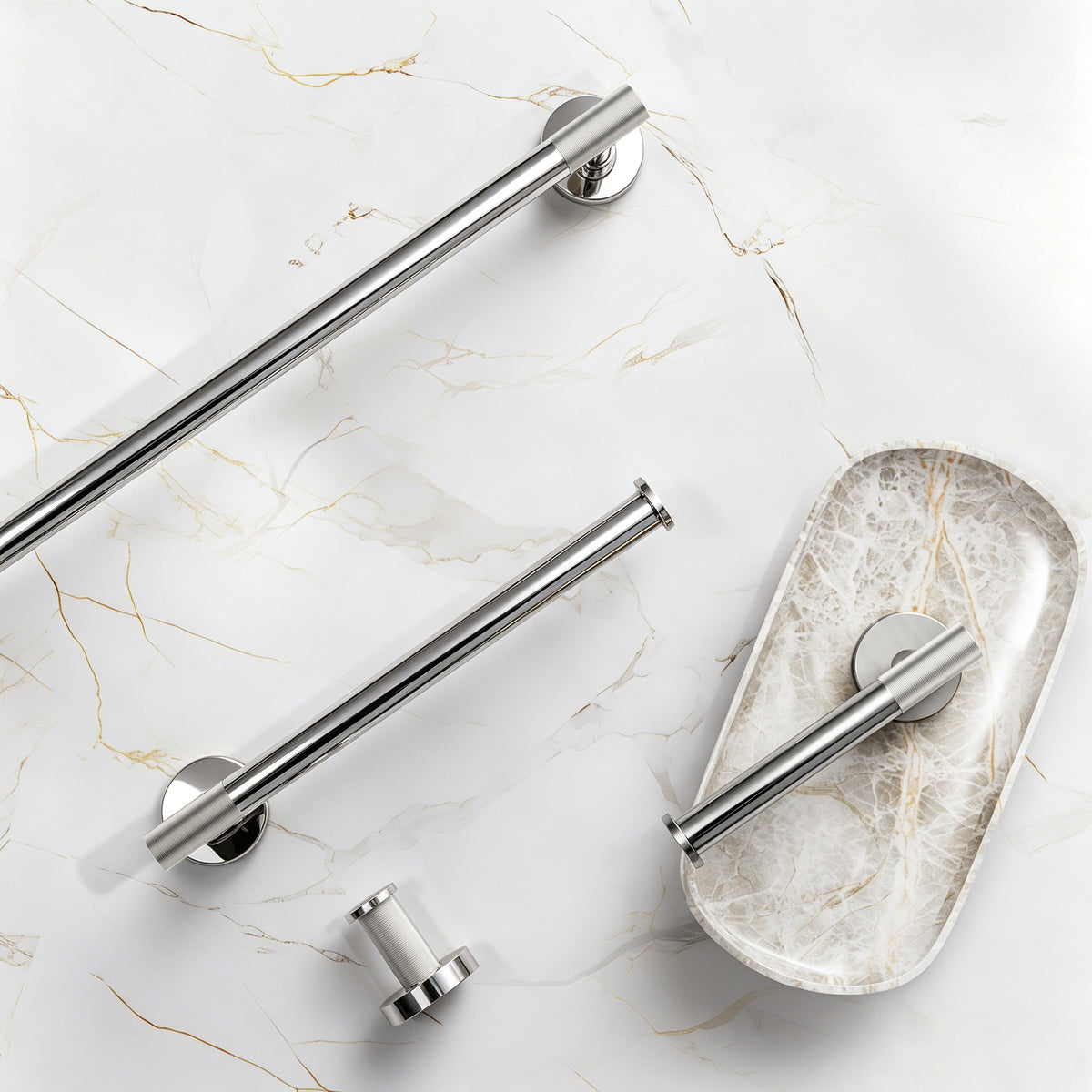 Four-Piece Wall-Mounted Bathroom Hardware Set with Knurled Towel Bars