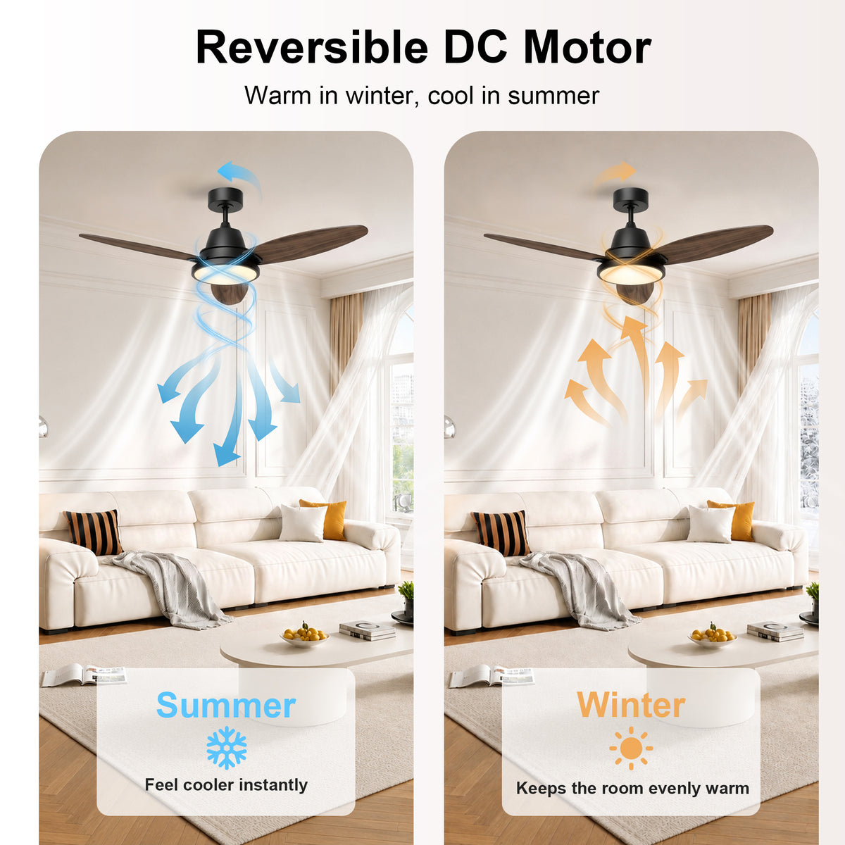 52-Inch Downrod Mount 3-Blade Ceiling Fan with Light and Remote Control