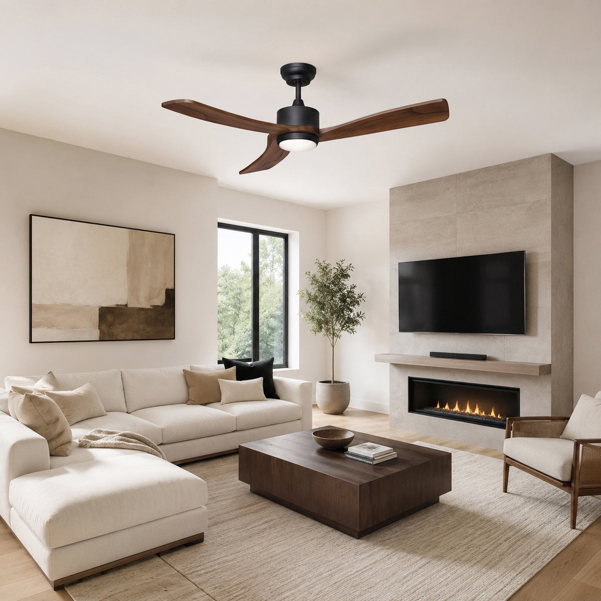 52-Inch Downrod Mount 3-Blade Ceiling Fan with Light and Remote Control