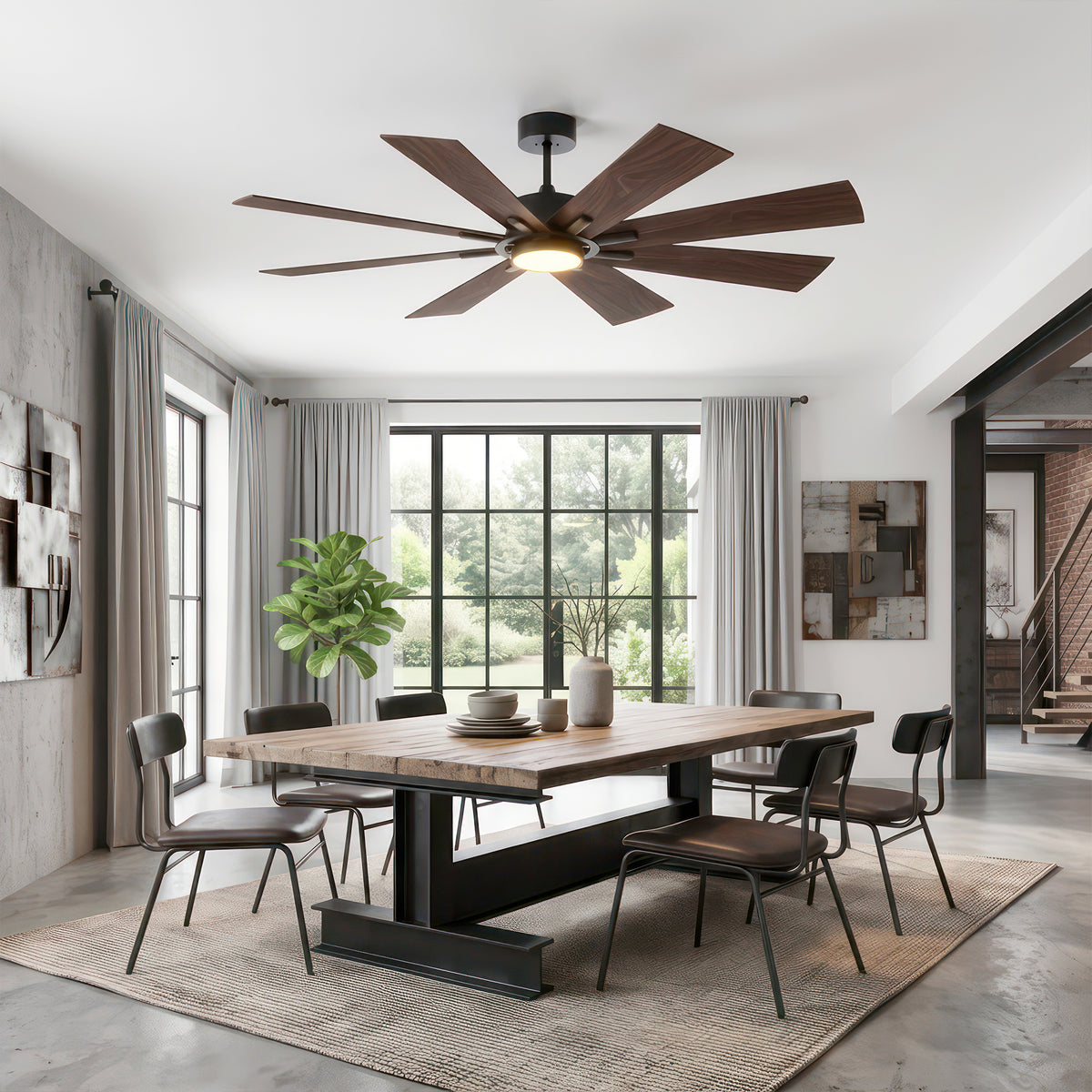 72-Inch Downrod Mount 8-Blade Ceiling Fan with Light and Remote Control