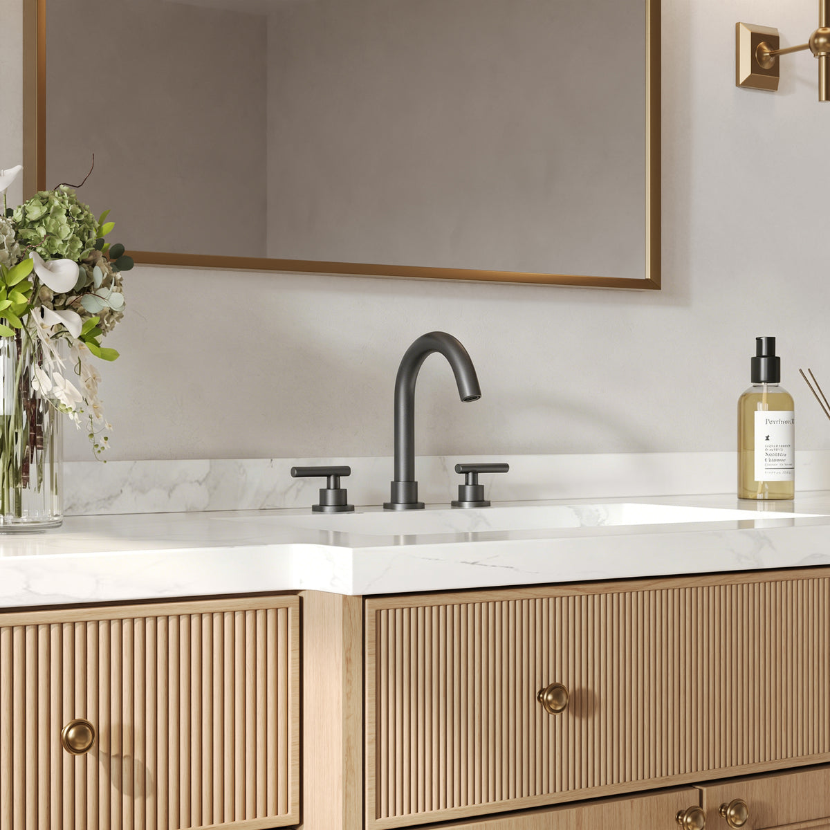 Two-Handle Mid Arc Widespread Bathroom Sink Faucet With Pop-Up Drain