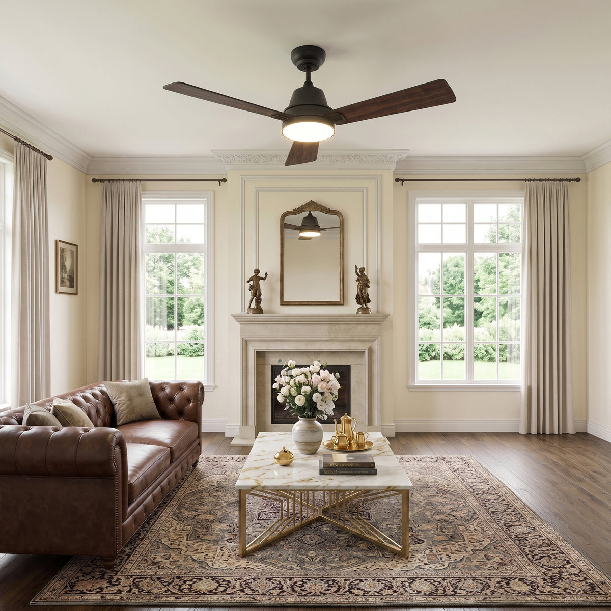 52-Inch Downrod Mount 3-Blade Ceiling Fan with Light and Remote Control