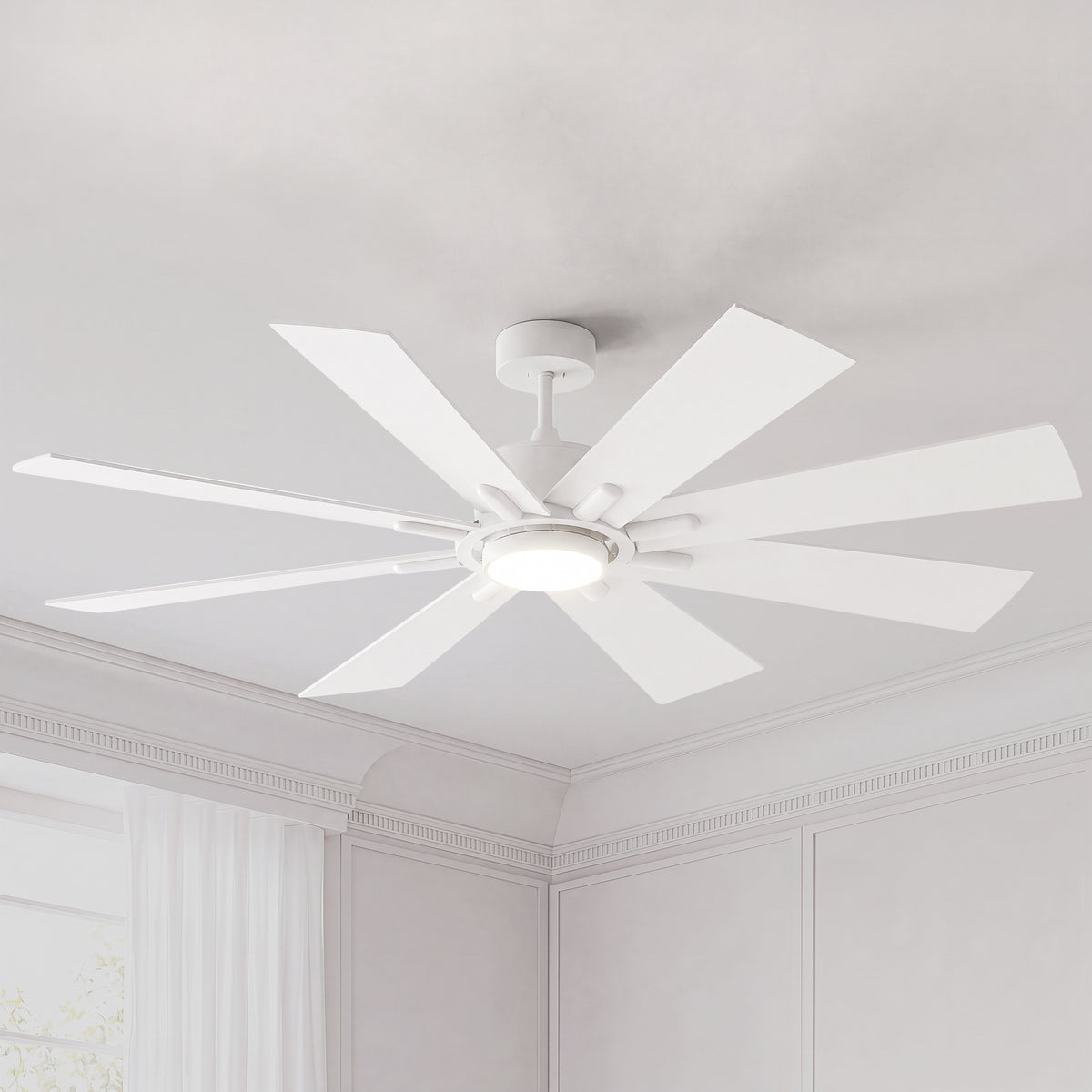 72-Inch Downrod Mount 8-Blade Ceiling Fan with Light and Remote Control