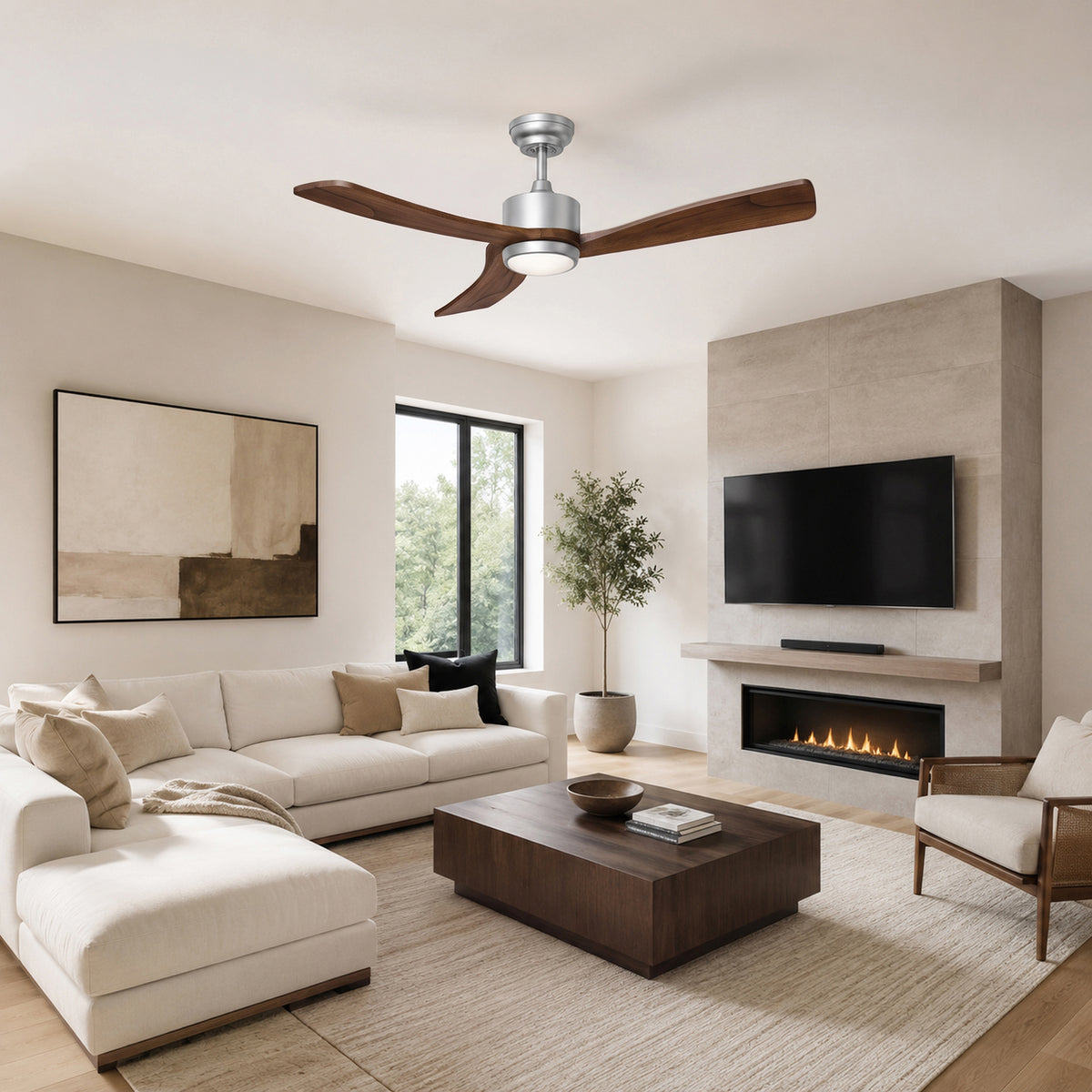 52-Inch Downrod Mount 3-Blade Ceiling Fan with Light and Remote Control