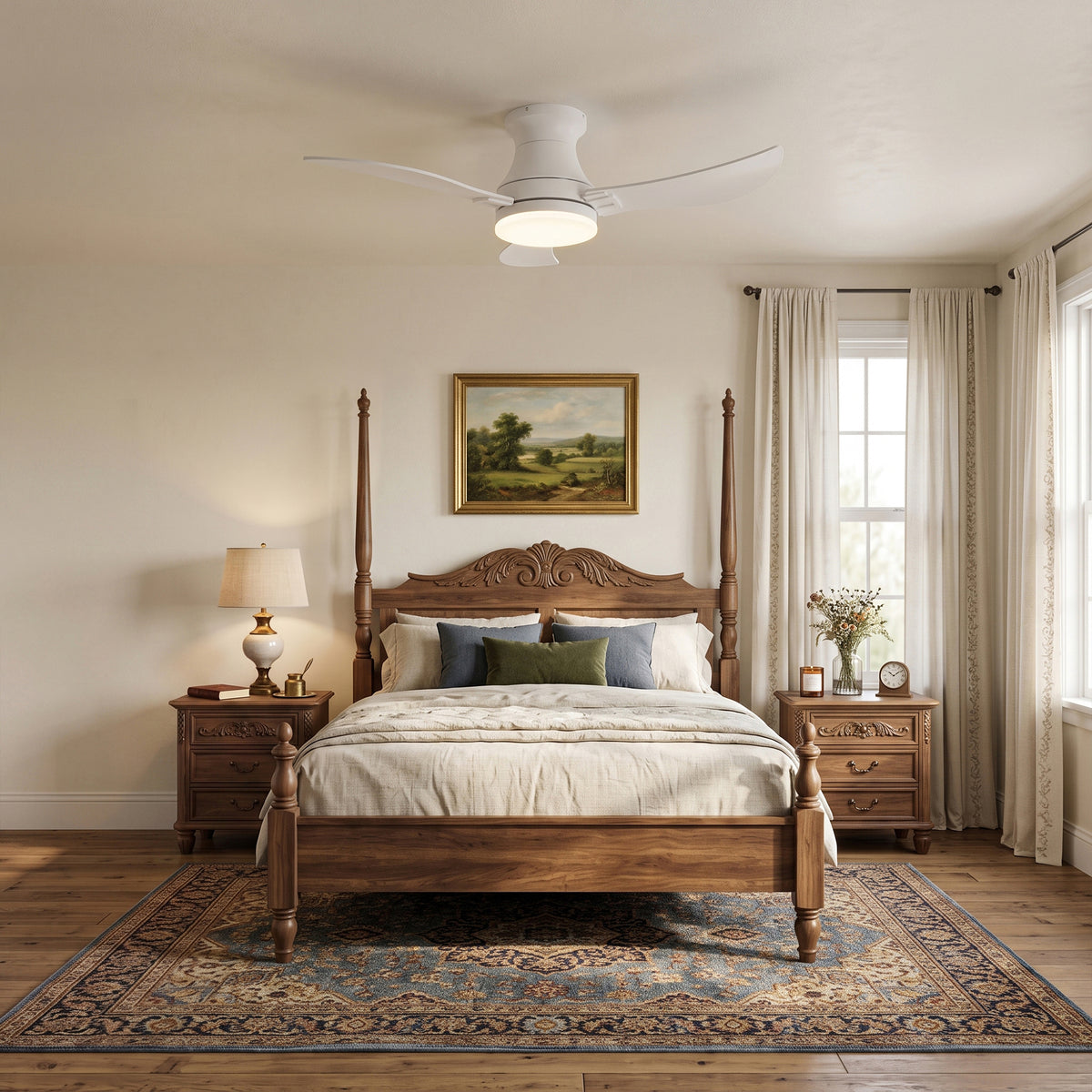 42-Inch Flush Mount 3-Blade Ceiling Fan with Light and Remote Control